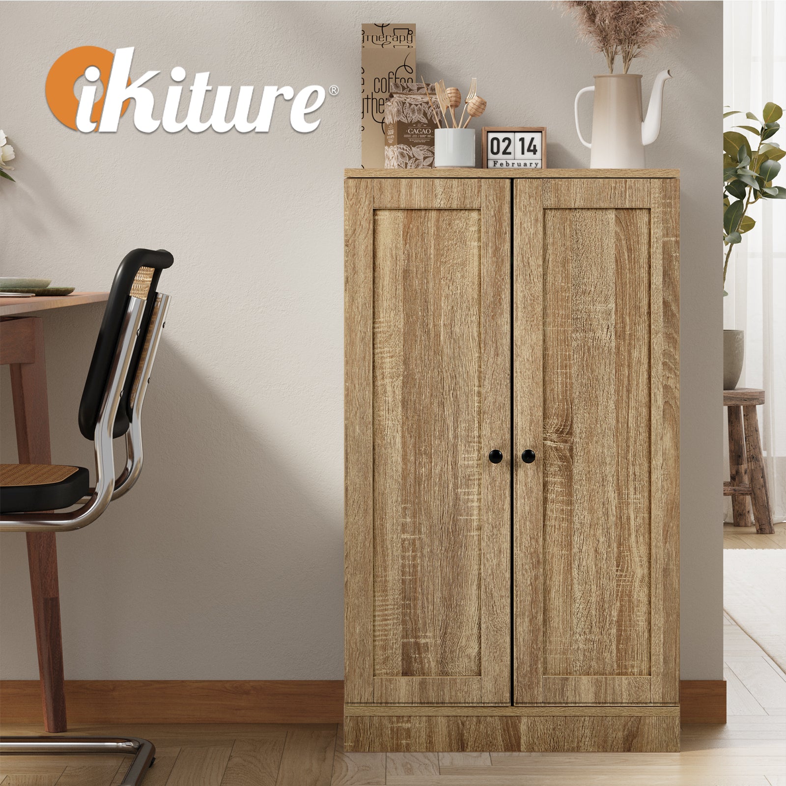 Oikiture Buffet Sideboard Cabinet 2 Door Cupboard Pantry Kitchen Storage Natural