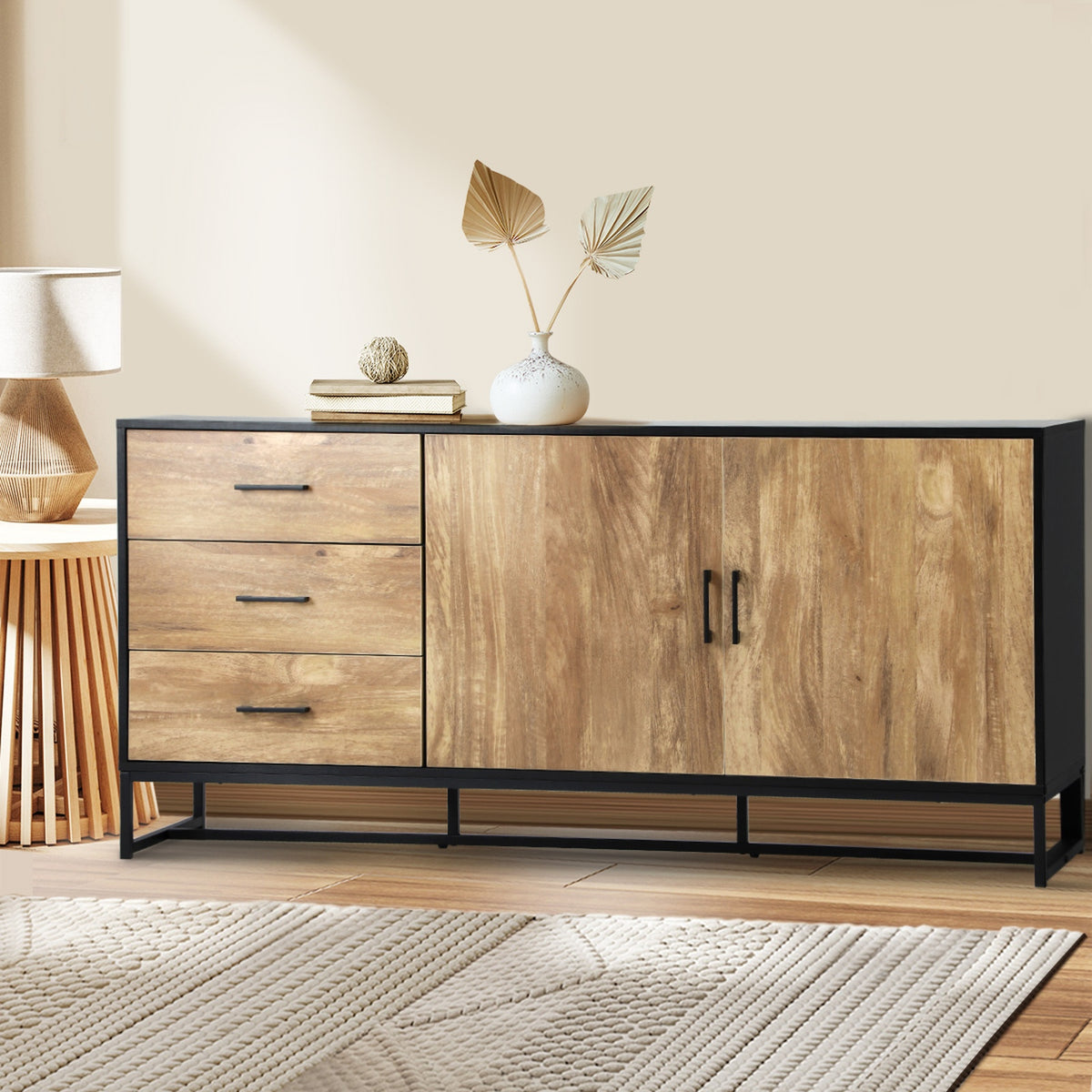 Oikiture Buffet Sideboard Cupboard Cabinet 3 Drawers 2 Door Pantry Storage Table - Sunyee
