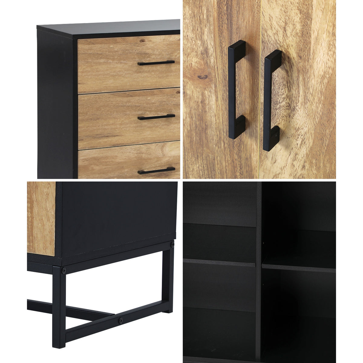 Oikiture Buffet Sideboard Cupboard Cabinet 3 Drawers 2 Door Pantry Storage Table - Sunyee