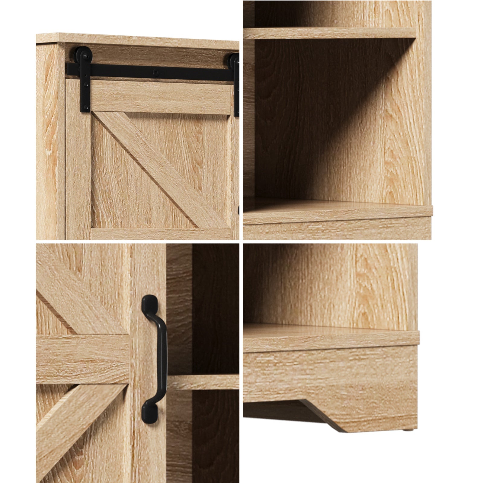 Oikiture Buffet Sideboard Cabinet Pantry Storage Cupboard Sliding Door Natural - Sunyee