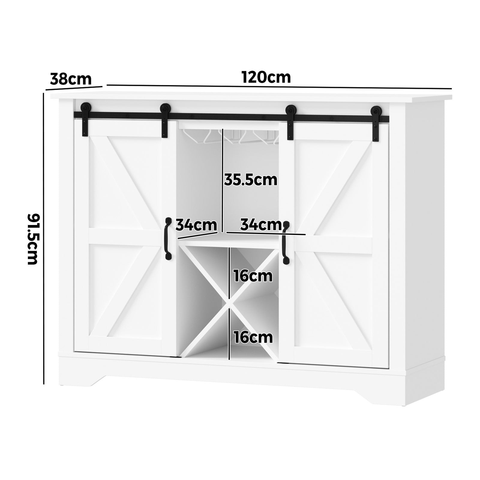 Oikiture Sideboard Buffet Storage Cabinet Wine Rack Sliding Door 5 Shelves White - Sunyee