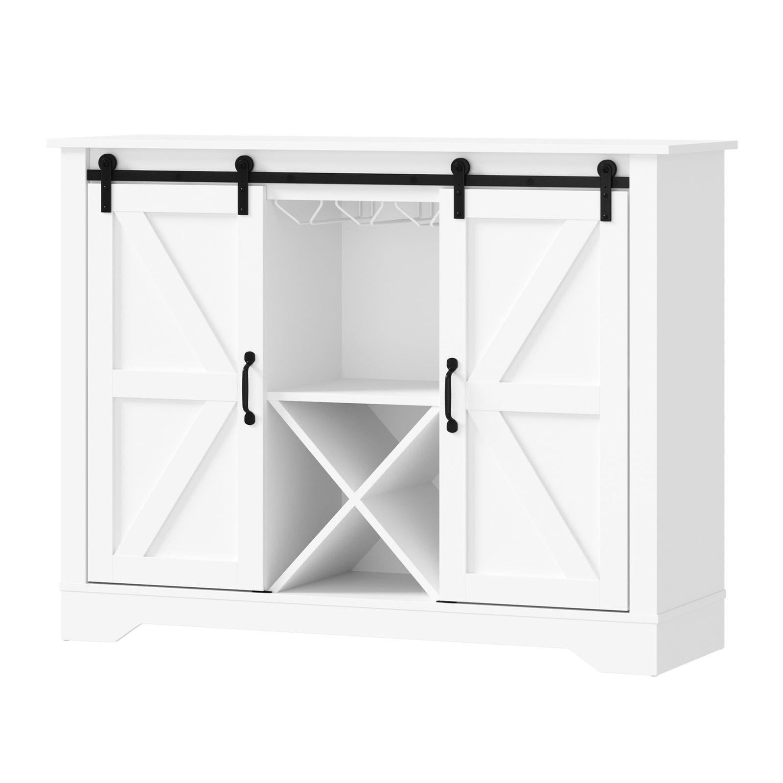 Oikiture Sideboard Buffet Storage Cabinet Wine Rack Sliding Door 5 Shelves White - Sunyee