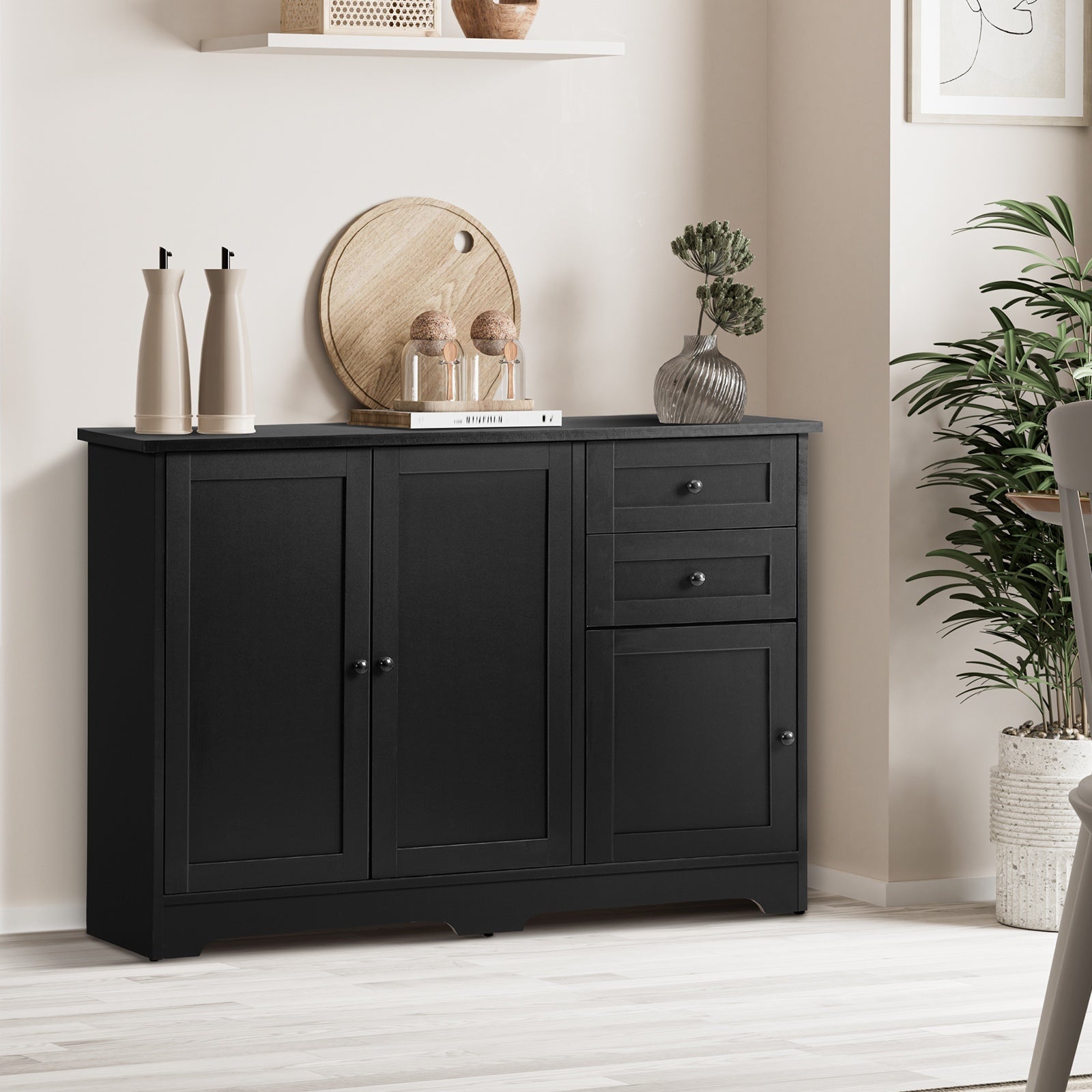 Oikiture Buffet Sideboard Storage Cabinet Cupboard Hallway Drawers Table Black - Sunyee