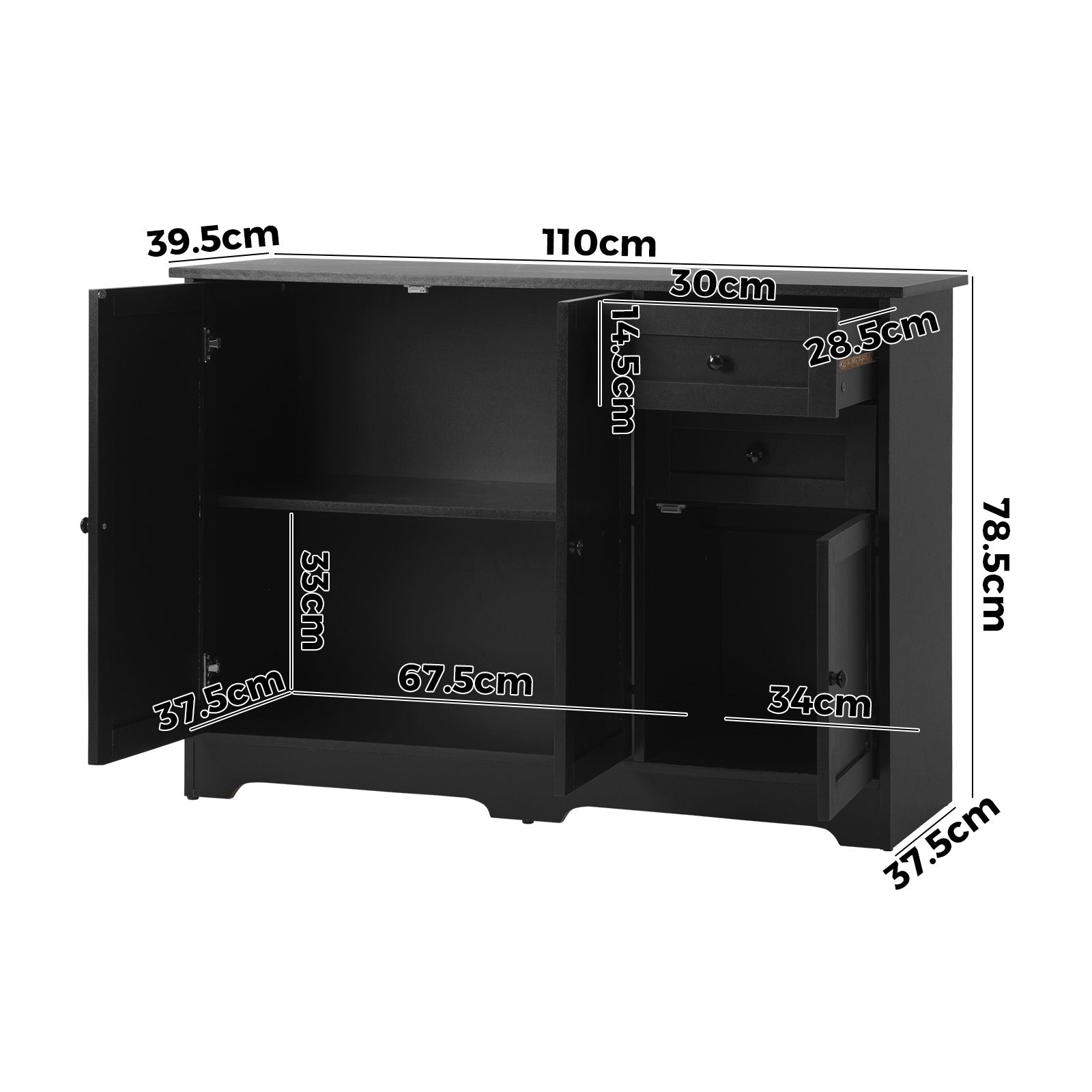 Oikiture Buffet Sideboard Storage Cabinet Cupboard Hallway Drawers Table Black - Sunyee