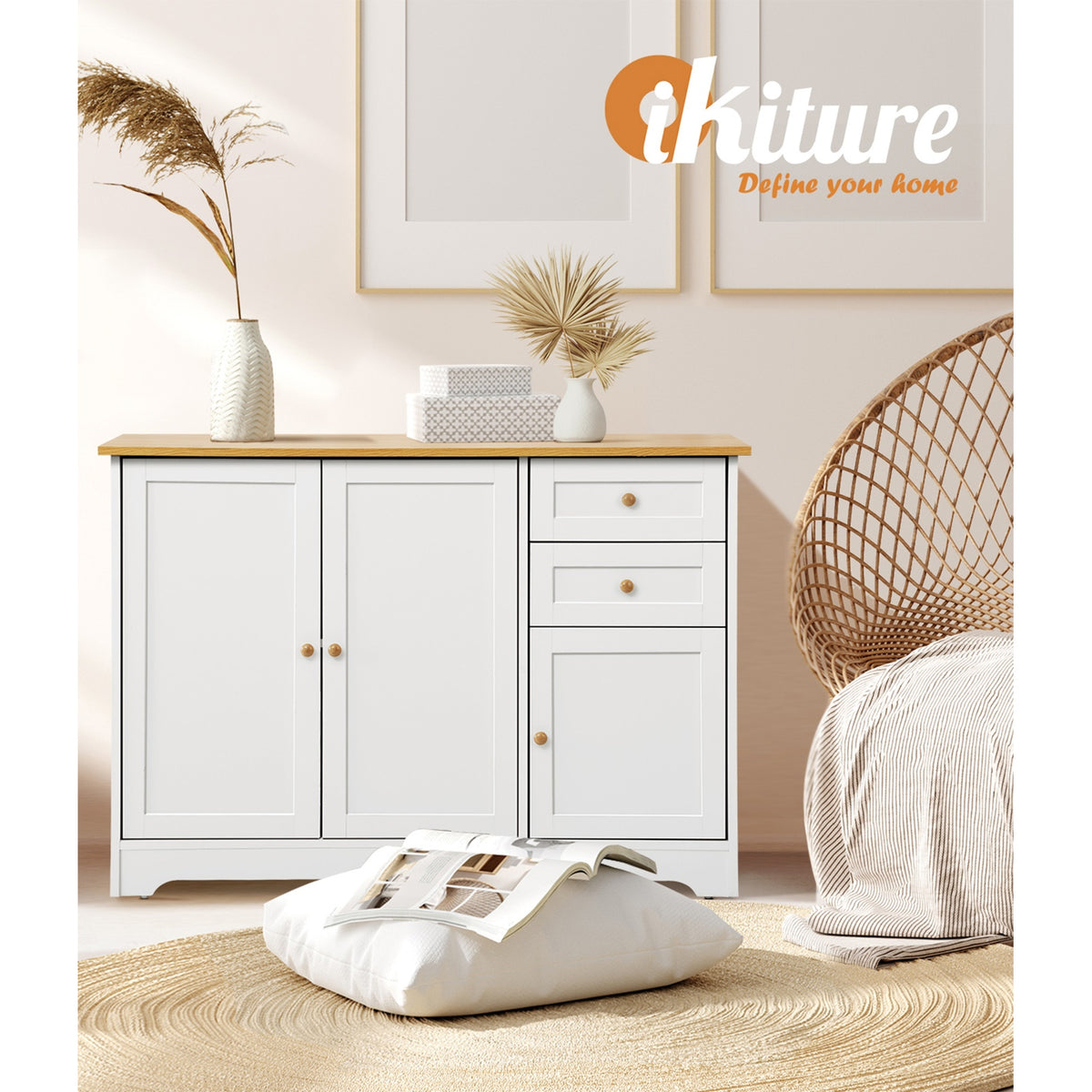 Oikiture Sideboard Buffet Storage Cabinet Cupboard Hallway Kitchen Drawers Table - Sunyee