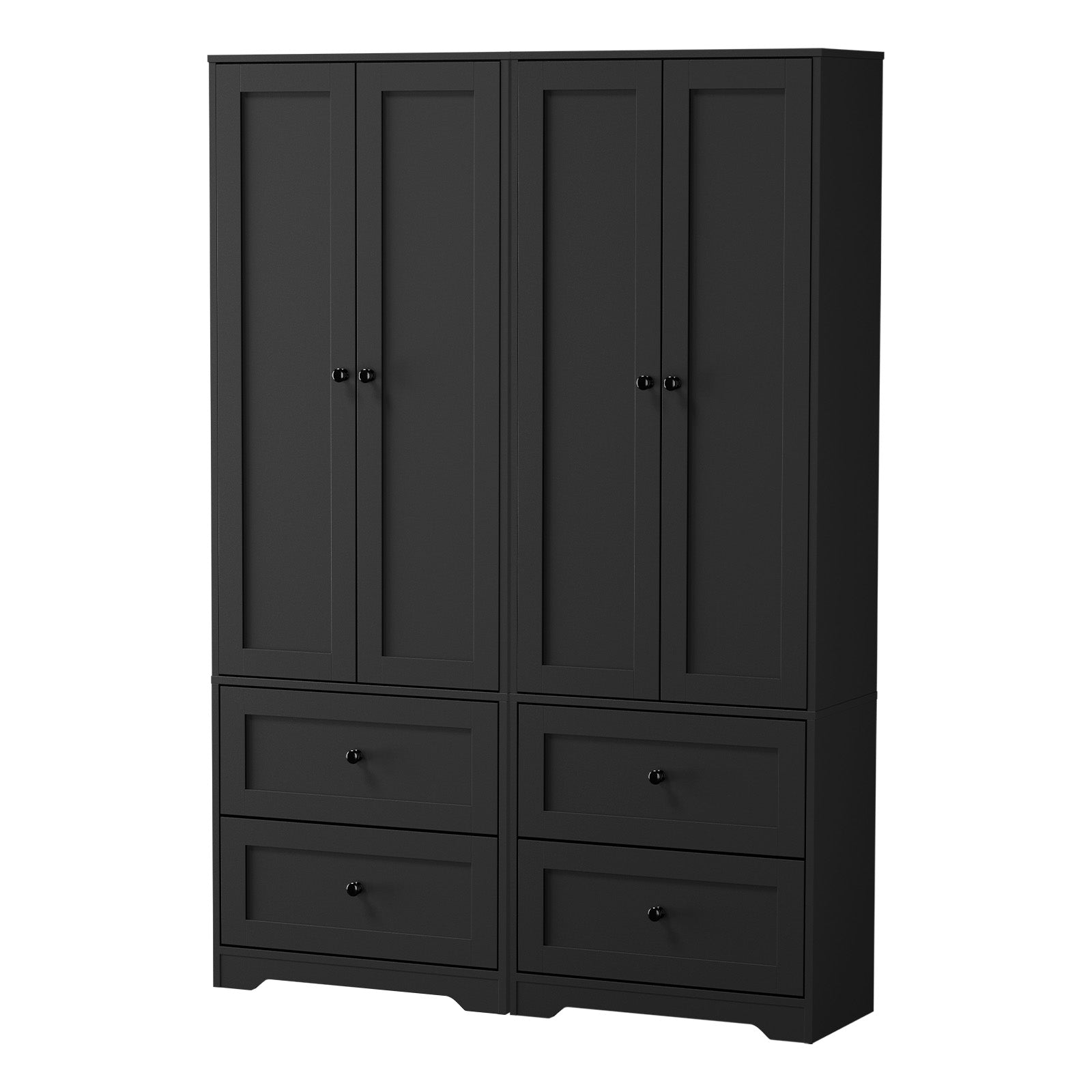 Oikiture 2PCS Sideboard Cupboard Storage Cabinet Wardrobe Shelf Drawer Black