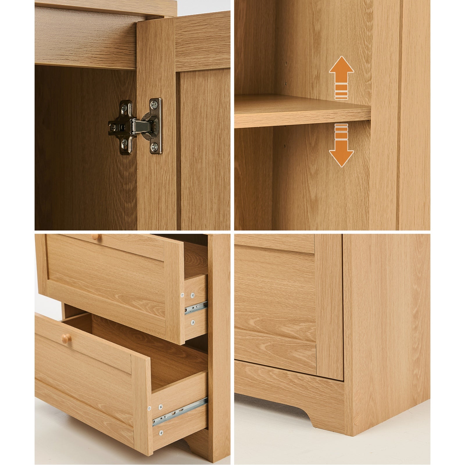 Oikiture 2PCS Sideboard Cupboard Storage Cabinet Wardrobe Shelf Drawer Natural