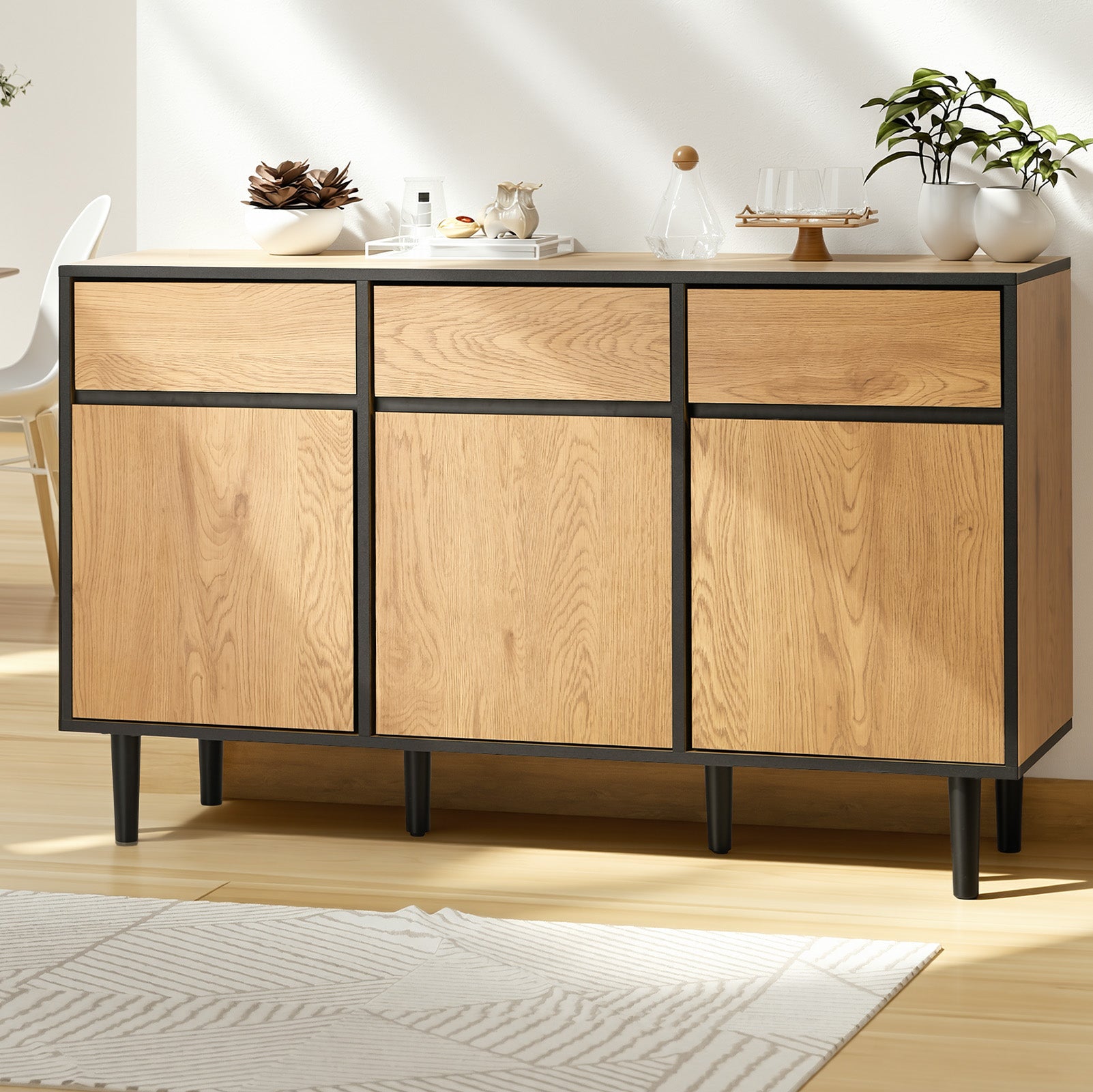 Oikiture Buffet Sideboard Storage Cabinet Cupboard Drawers Kitchen Hallway Table