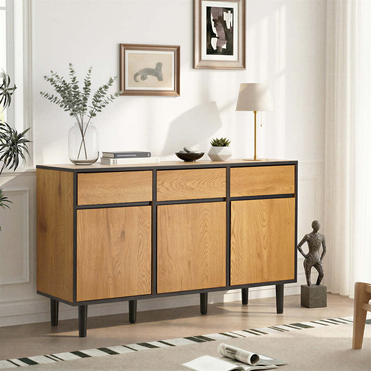Oikiture Buffet Sideboard Storage Cabinet Cupboard Drawers Kitchen Hallway Table