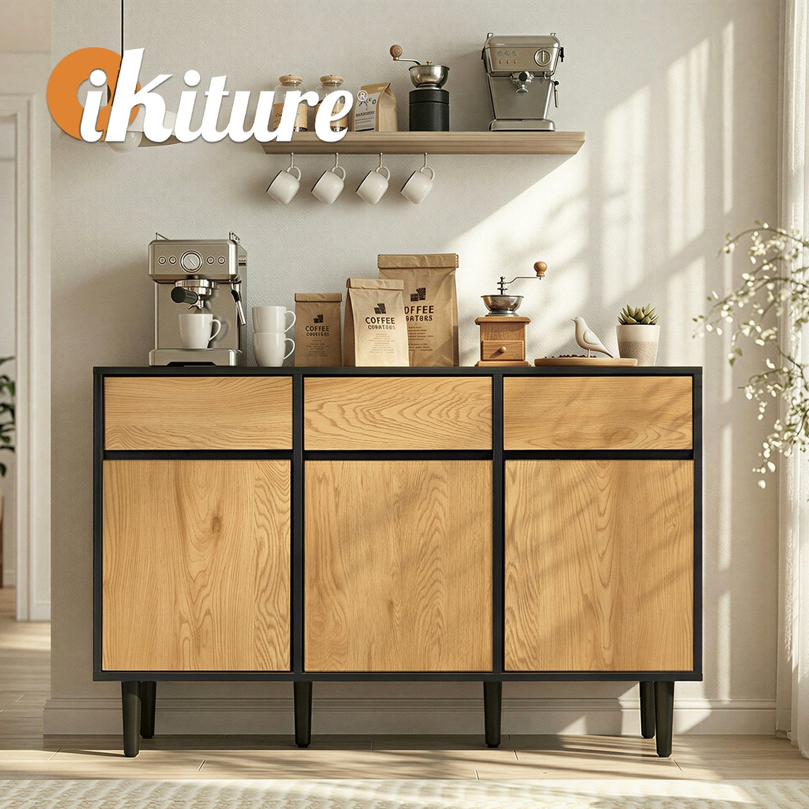 Oikiture Buffet Sideboard Storage Cabinet Cupboard Drawers Kitchen Hallway Table