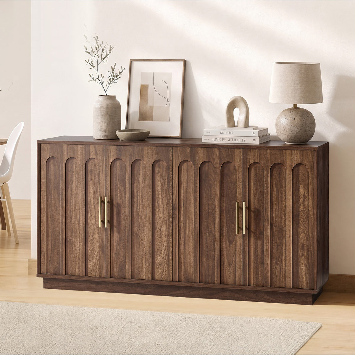 Oikiture 140cm Buffet Sideboard Storage Cabinet Cupboard Hallway Table Walnut