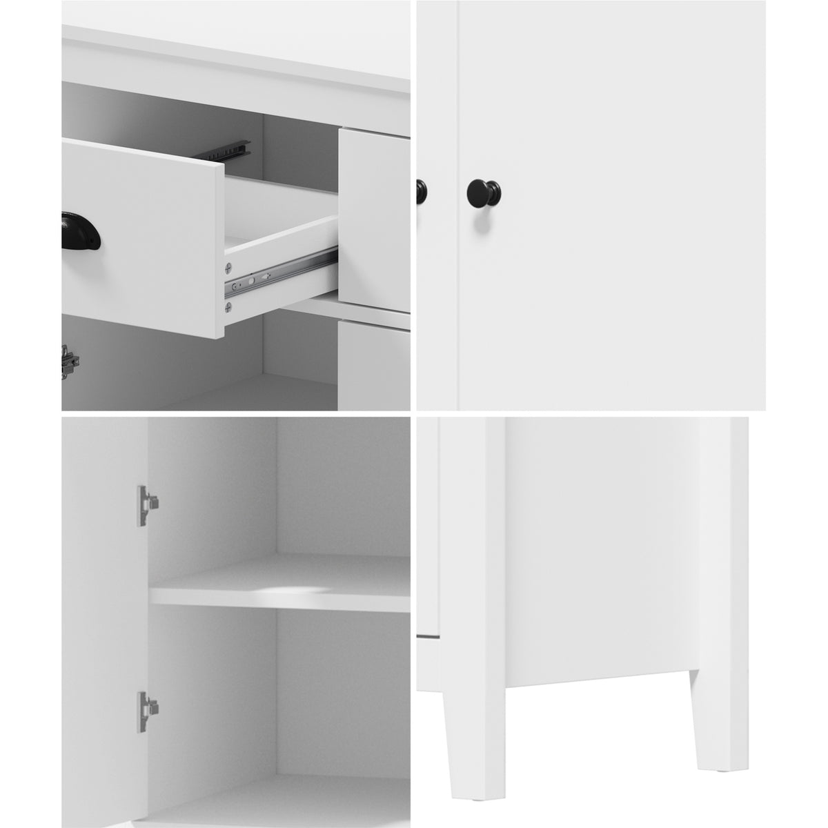 Oikiture Sideboard Buffet Storage Cabinet 3 Doors Cupboard Pantry Kitchen White - Sunyee