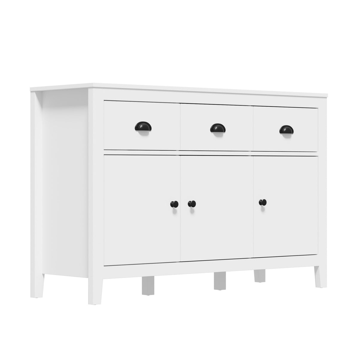 Oikiture Sideboard Buffet Storage Cabinet 3 Doors Cupboard Pantry Kitchen White - Sunyee