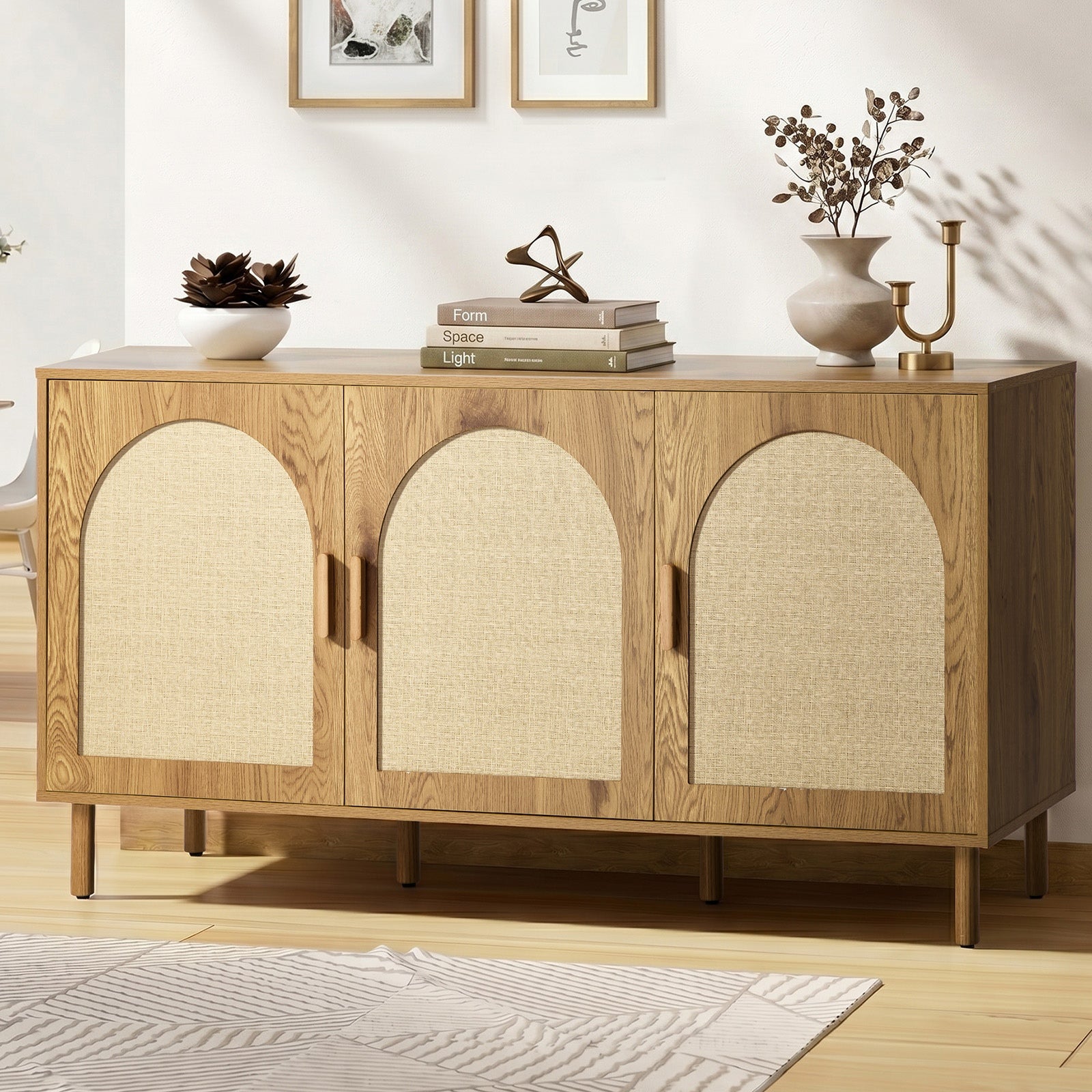 Oikiture Buffet Sideboard Storage Cabinet Cupboard Hallway Table Rattan Doors