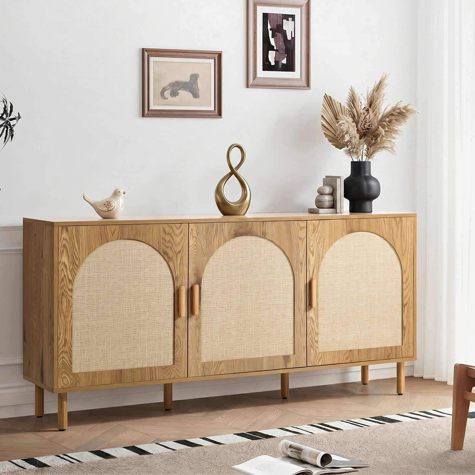 Oikiture Buffet Sideboard Storage Cabinet Cupboard Hallway Table Rattan Doors