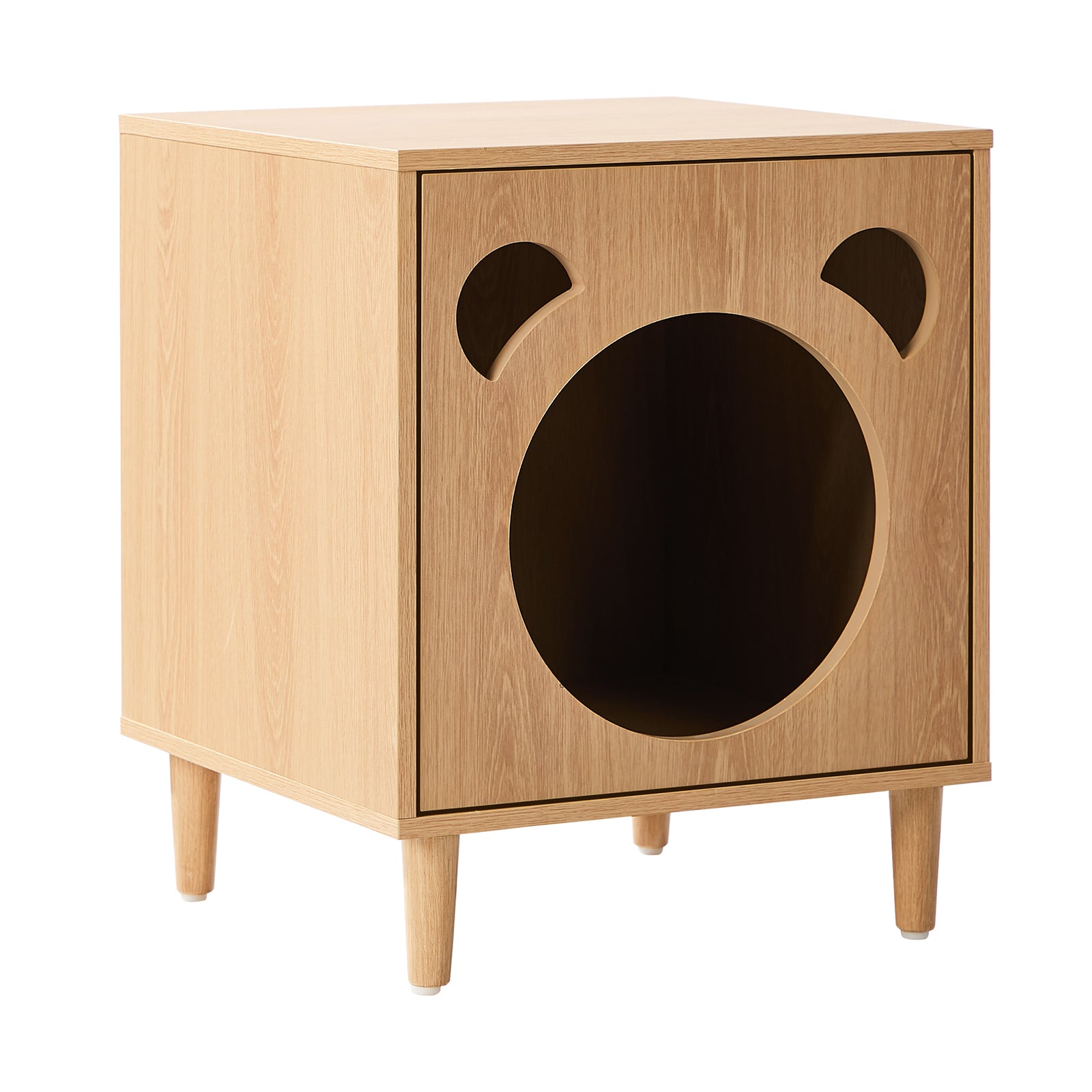 Oikiture Pet Storage Cabinet Cat House Side Table Hidden Litter Box Natural