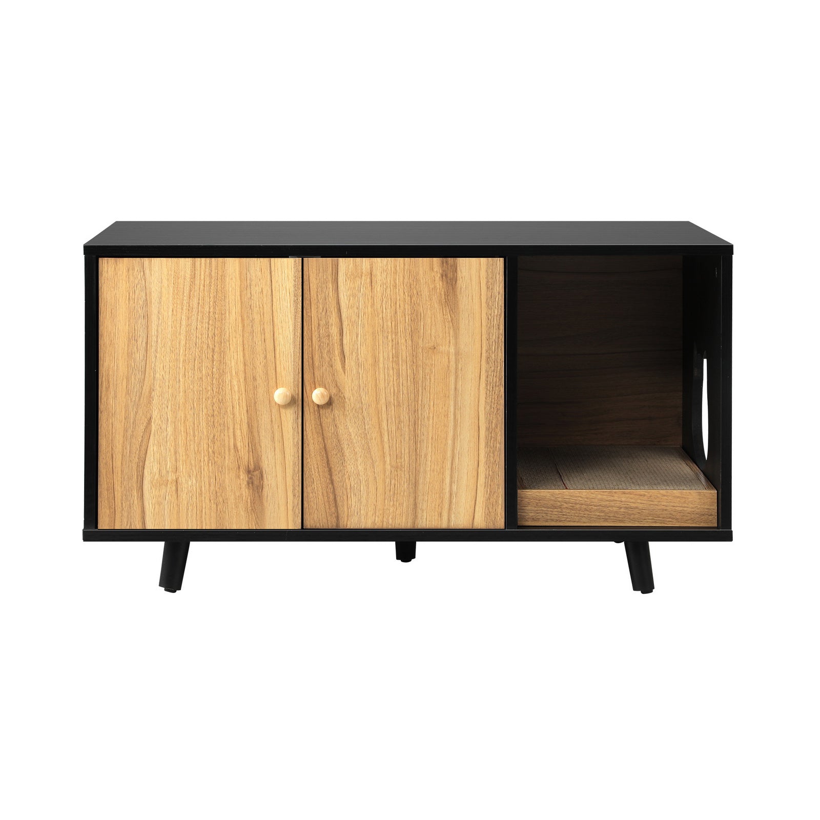 Alopet Cat Litter Box Enclosure Wooden Side Table Storage Cabinet W/ Scratcher - Sunyee