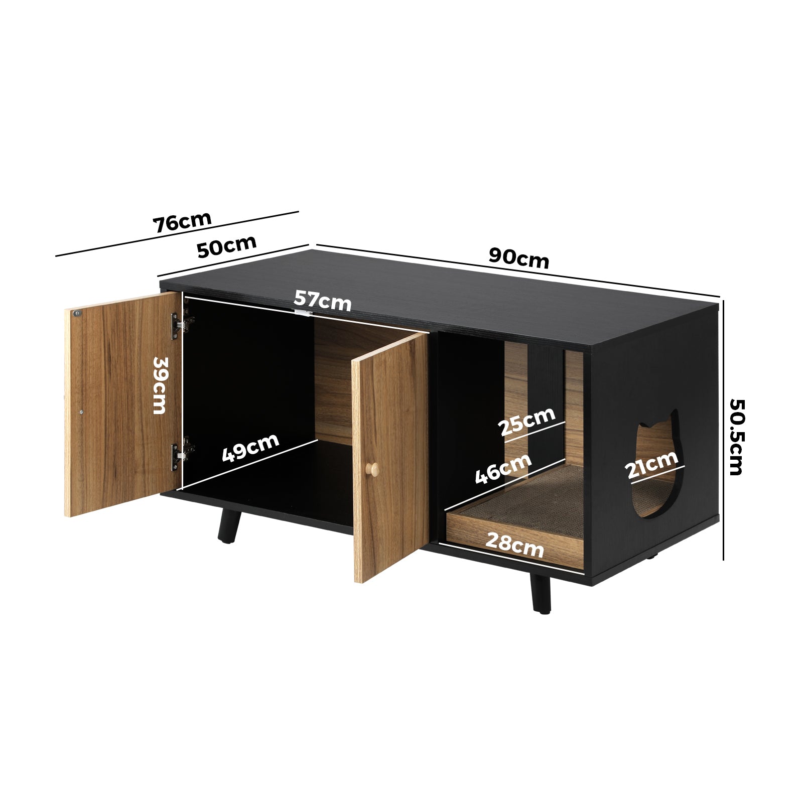 Alopet Cat Litter Box Enclosure Wooden Side Table Storage Cabinet W/ Scratcher - Sunyee