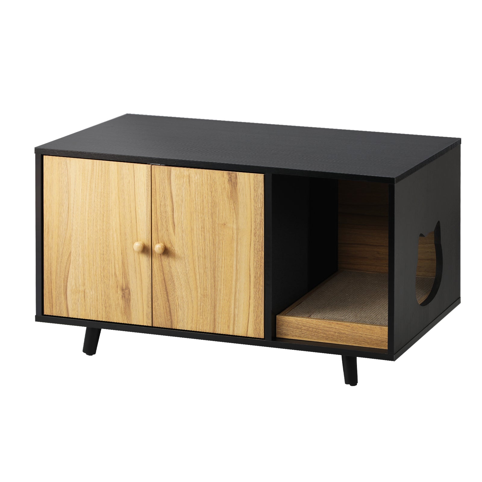 Alopet Cat Litter Box Enclosure Wooden Side Table Storage Cabinet W/ Scratcher - Sunyee