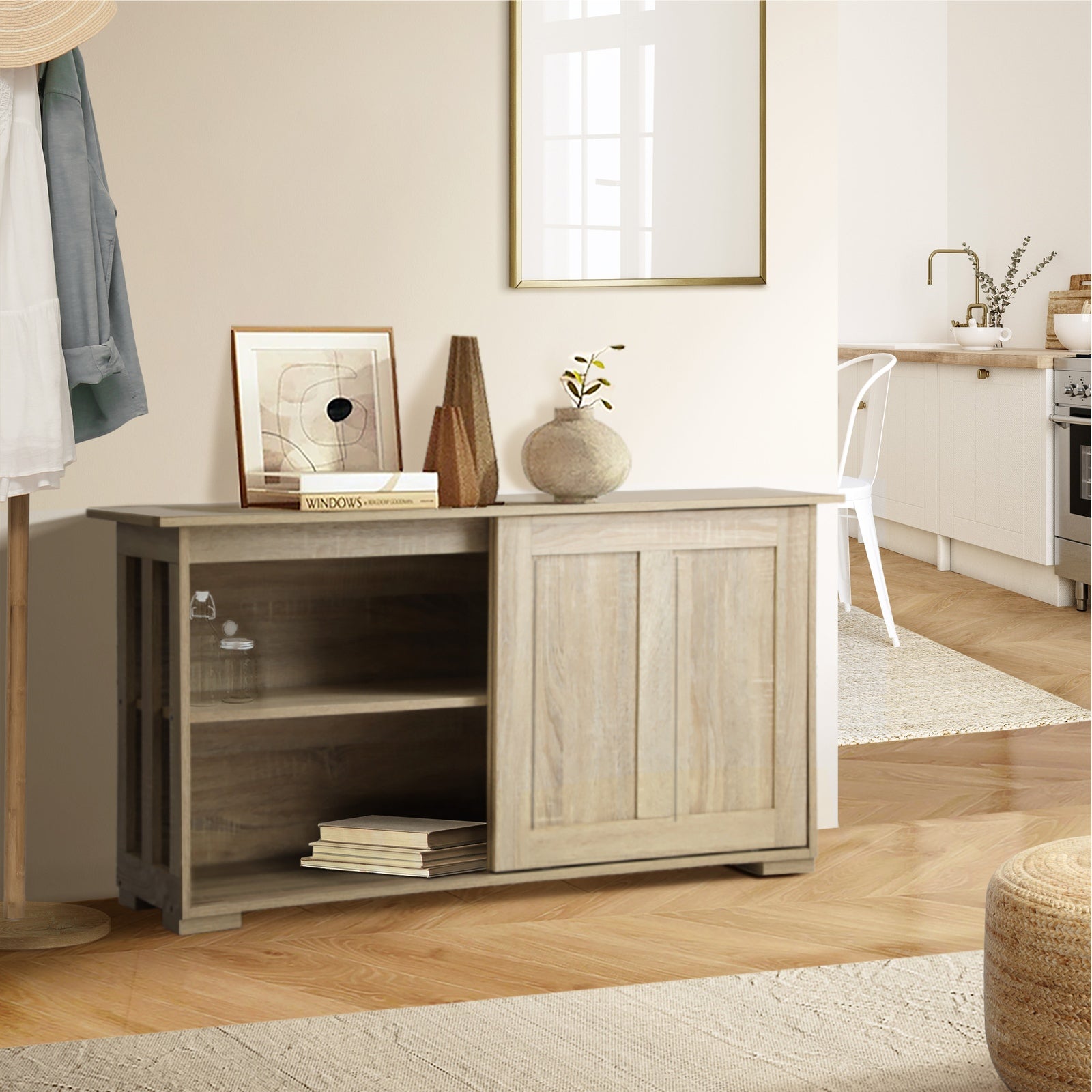 Oikiture Buffet Sideboard Storage Cabinet Kitchen Cupboard Hallway Table Natural