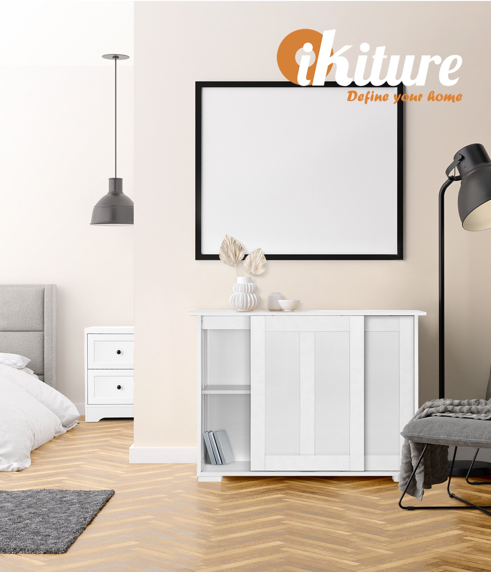 Oikiture Buffet Sideboard Cabinet Doors Storage Kitchen Cupboard Hallway Table