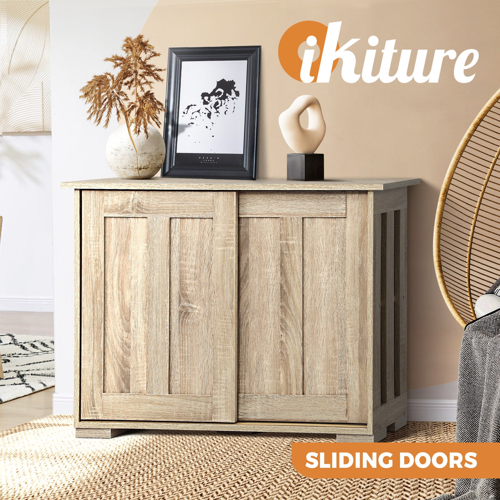 Oikiture Buffet Sideboard Cabinet Doors Storage Kitchen Cupboard Hallway Table