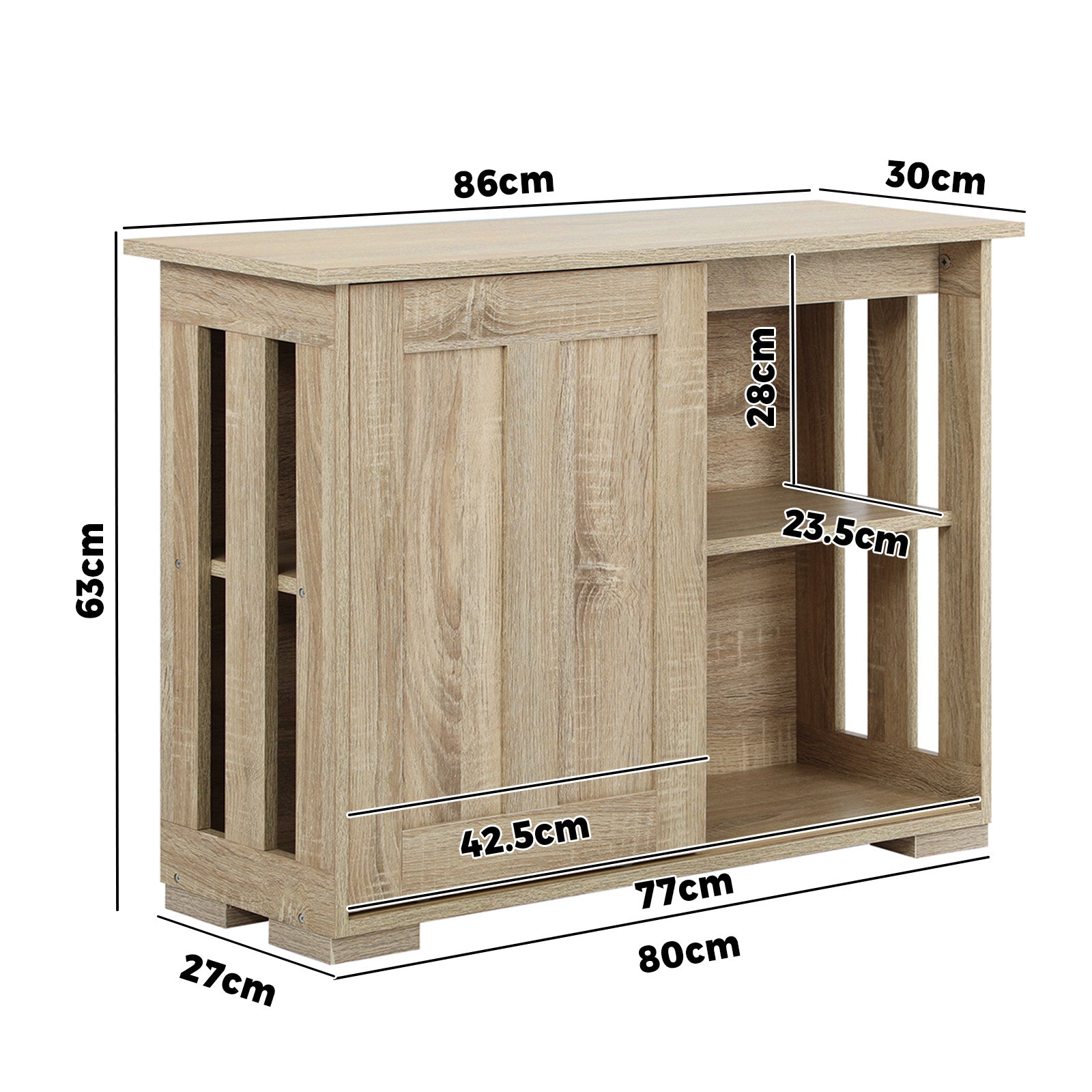 Oikiture Buffet Sideboard Cabinet Doors Storage Cupboard Hallway Table Natural - Sunyee
