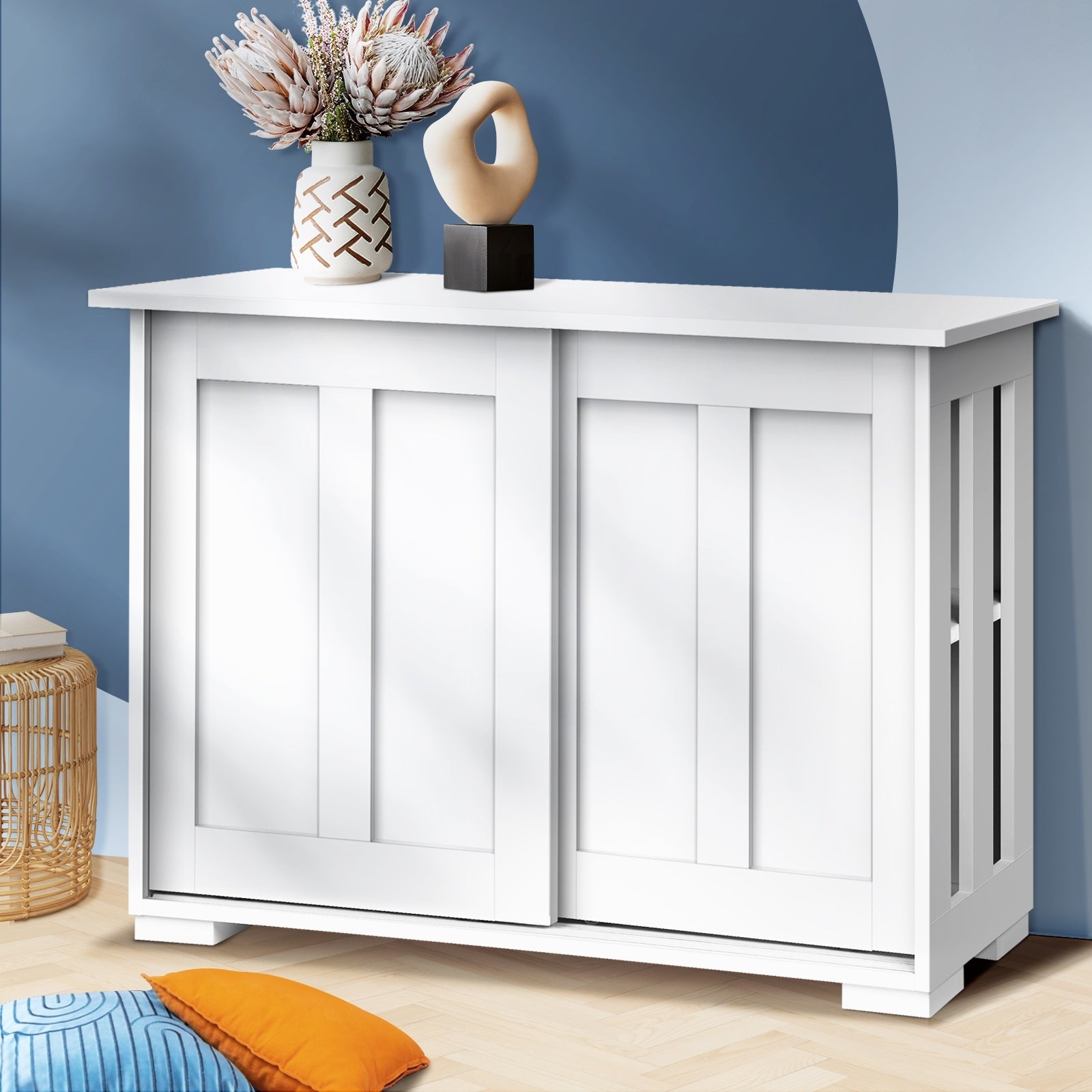 Oikiture Buffet Sideboard Cabinet Doors Storage Cupboard Hallway Table White - Sunyee