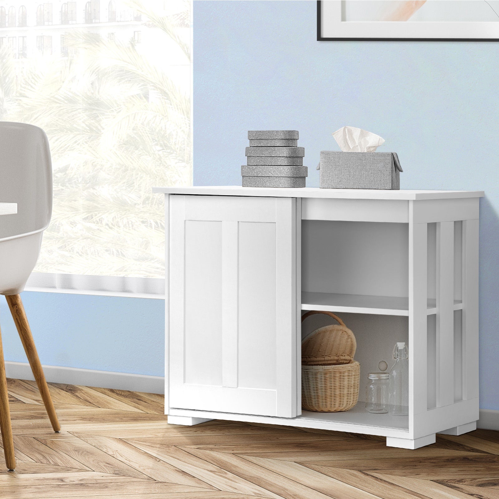 Oikiture Buffet Sideboard Cabinet Doors Storage Cupboard Hallway Table White - Sunyee
