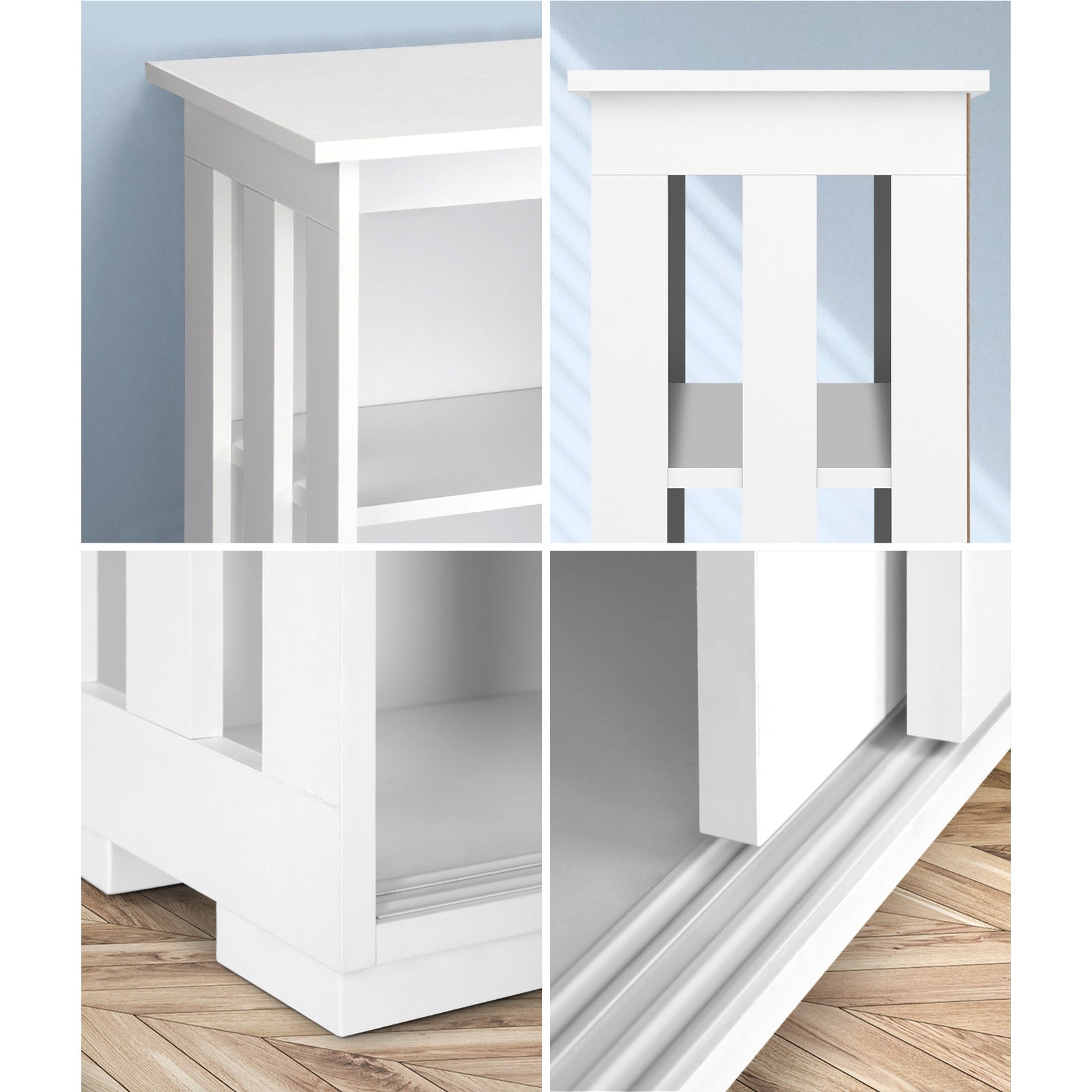 Oikiture Buffet Sideboard Cabinet Doors Storage Cupboard Hallway Table White - Sunyee