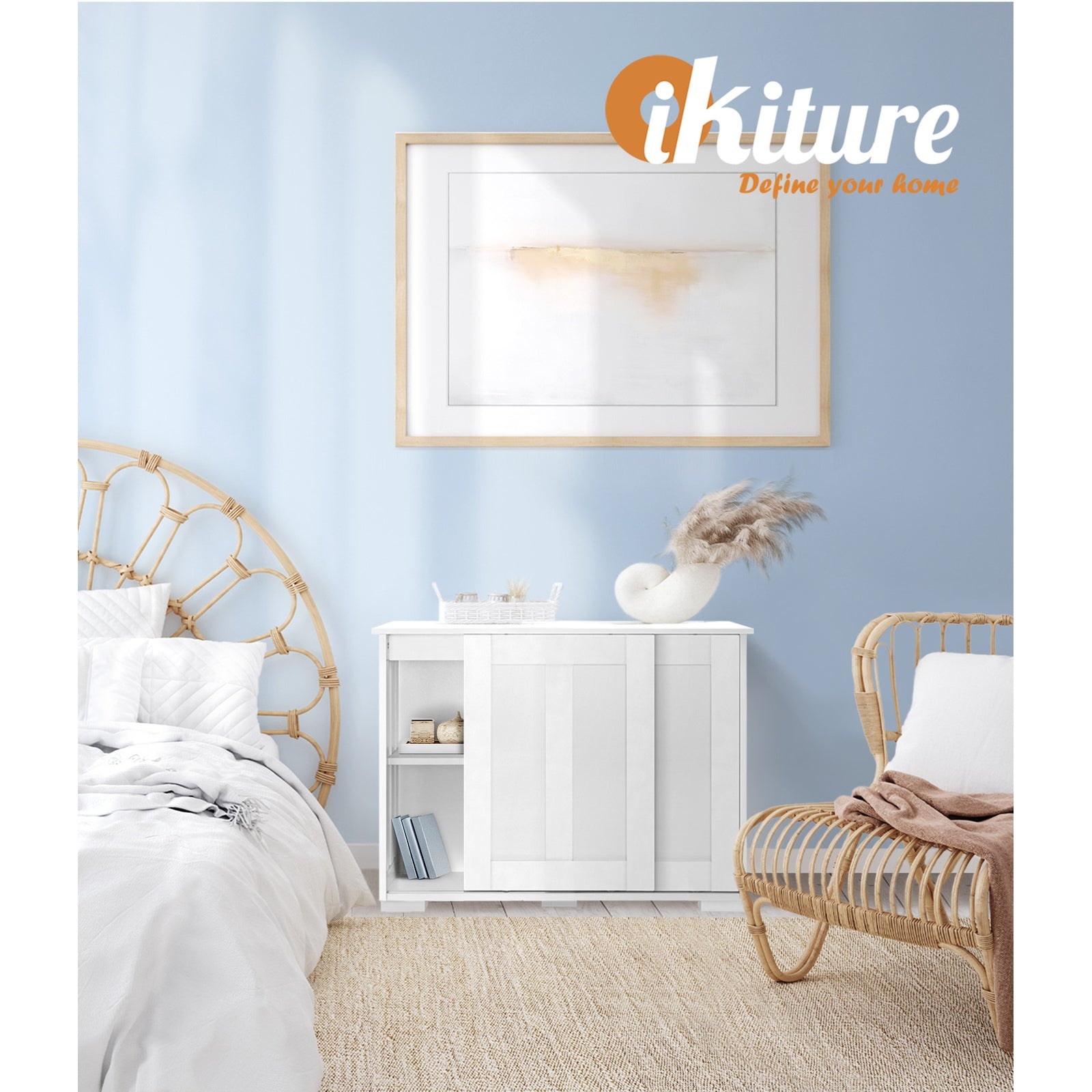 Oikiture Buffet Sideboard Cabinet Doors Storage Cupboard Hallway Table White - Sunyee