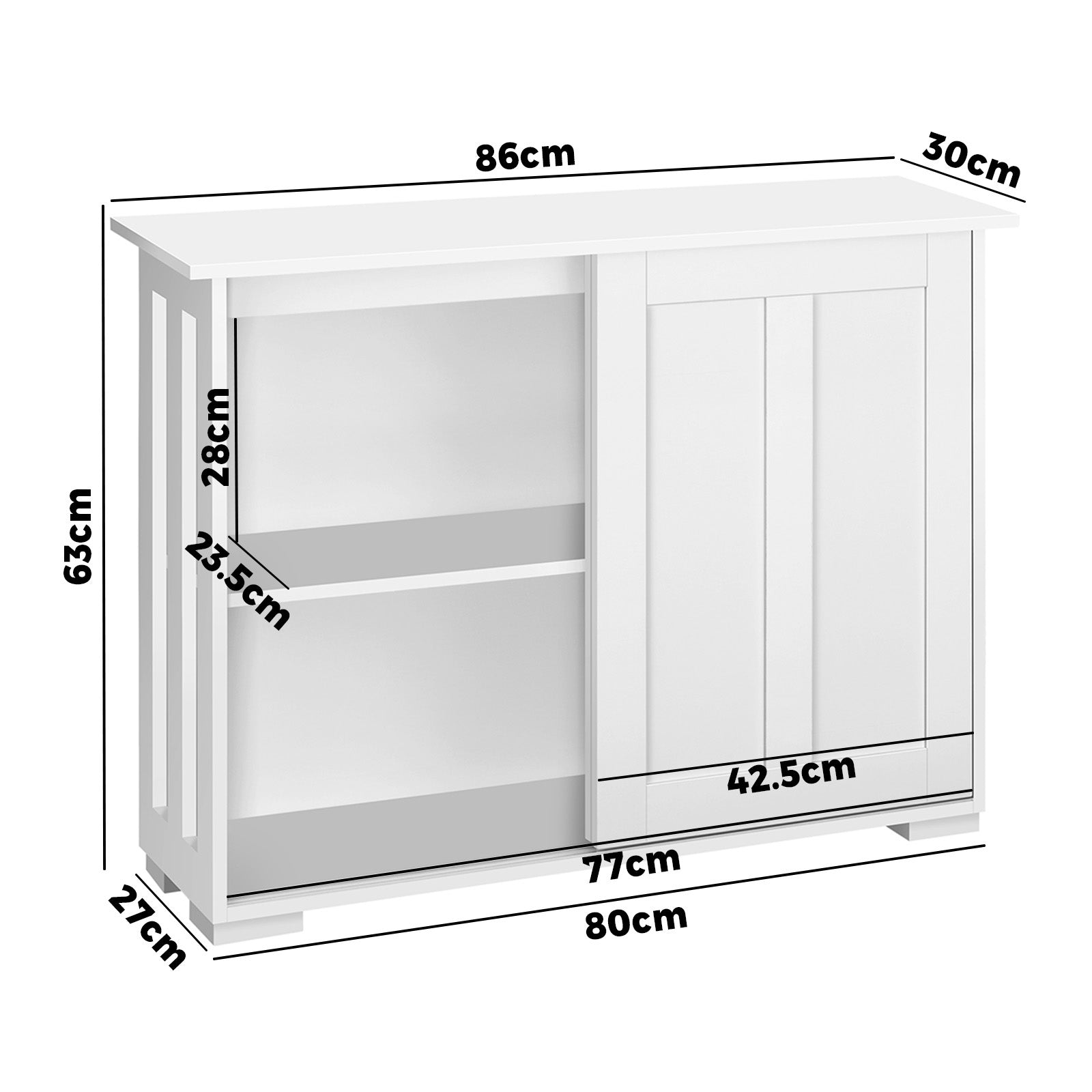 Oikiture Buffet Sideboard Cabinet Doors Storage Cupboard Hallway Table White - Sunyee