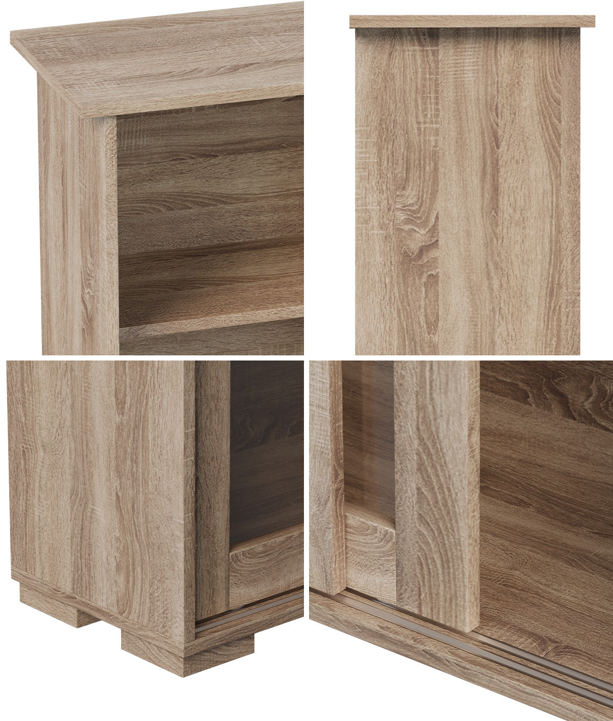 Oikiture Sideboard Buffet Cupboard Cabinet Glass Sliding Door Storage Natural