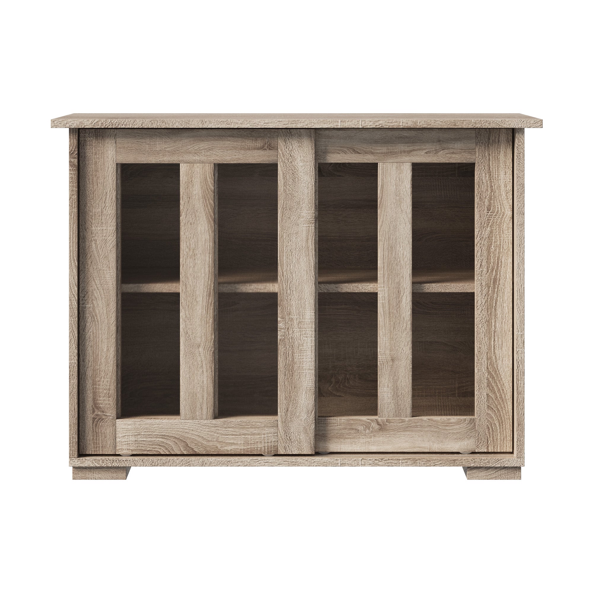 Oikiture Sideboard Buffet Cupboard Cabinet Glass Sliding Door Storage Natural