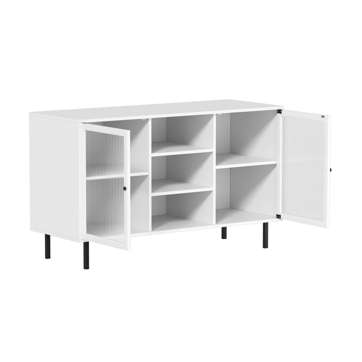 Oikiture Sideboard Buffet Storage Cabinet Tempered Glass Door Cupboard White - Sunyee