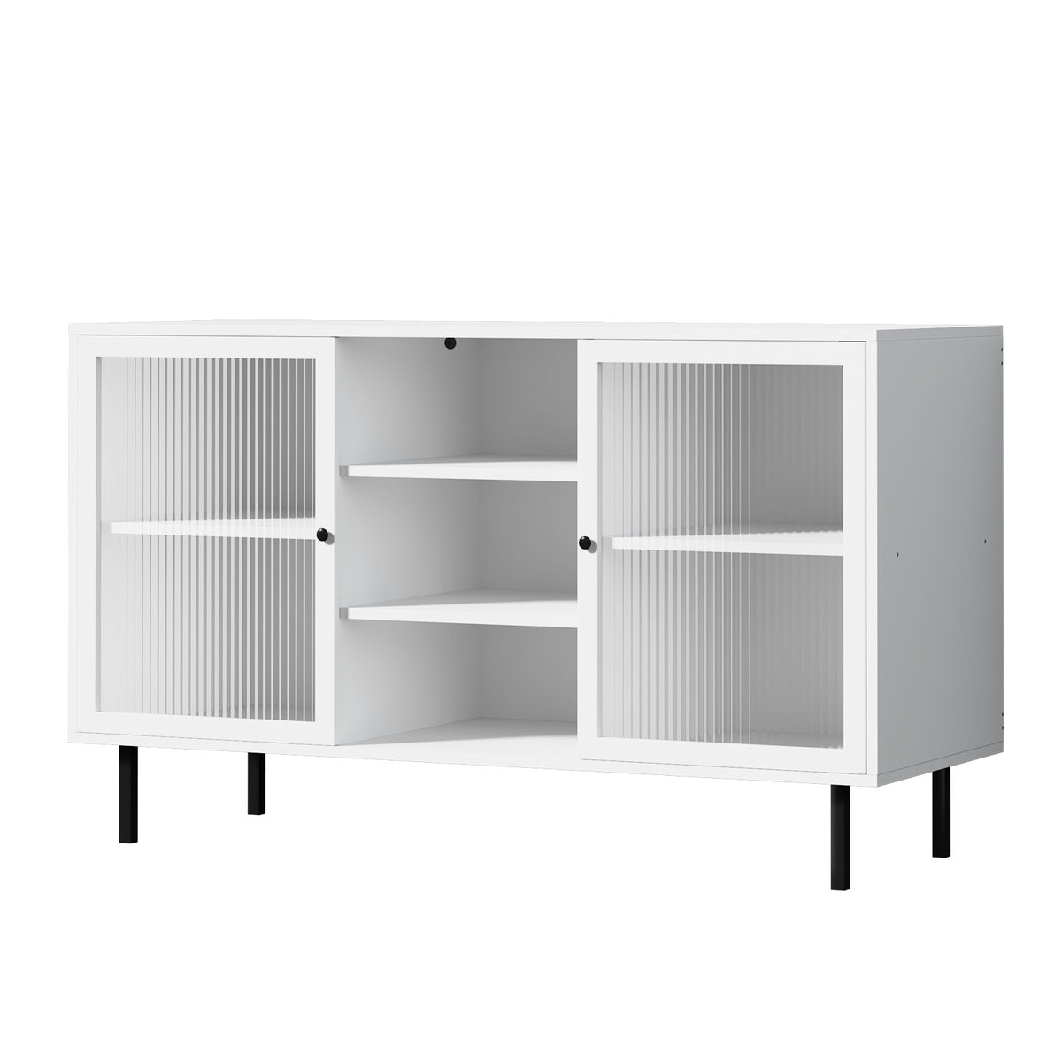 Oikiture Sideboard Buffet Storage Cabinet Tempered Glass Door Cupboard White - Sunyee