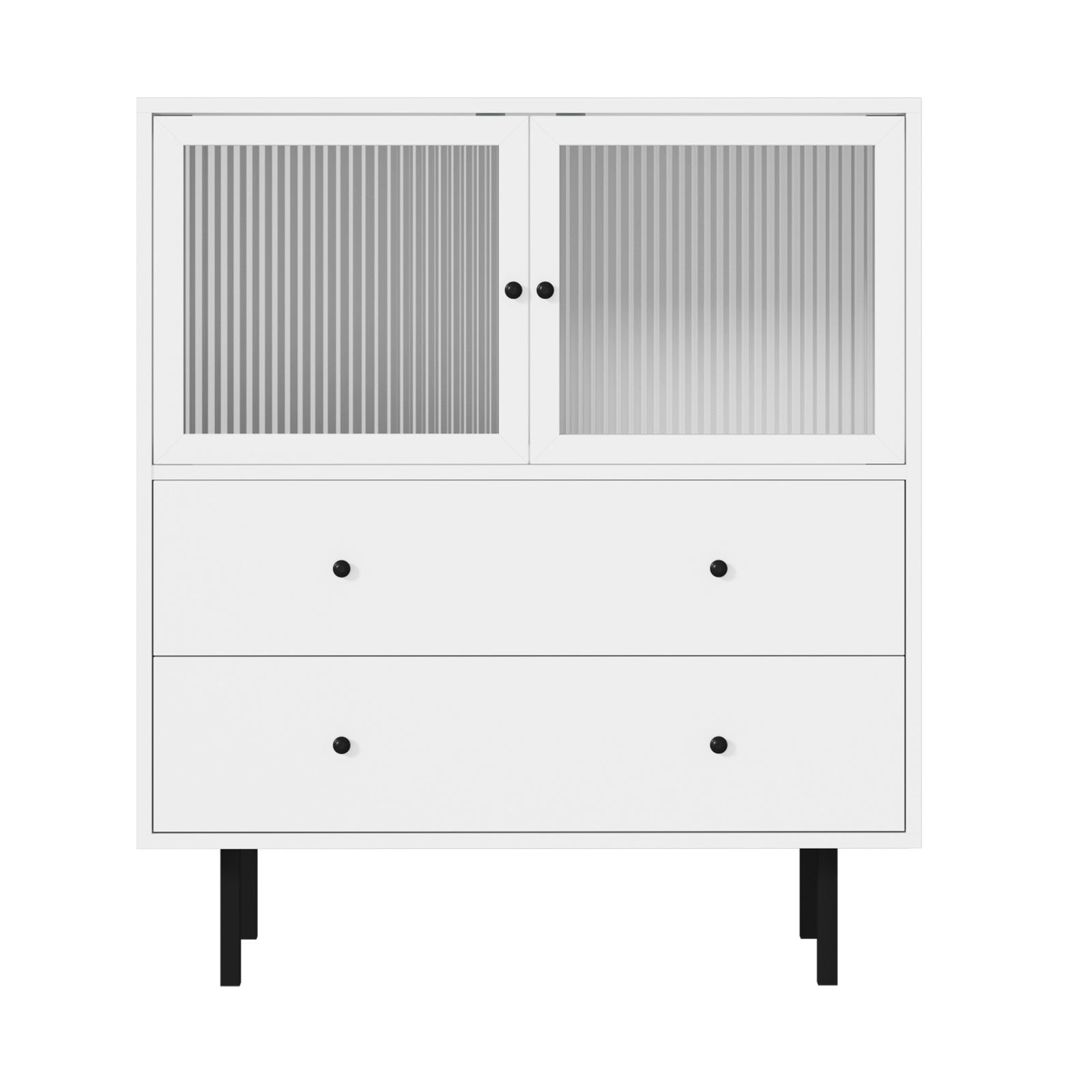 Oikiture Sideboard Buffet Storage Cabinet Tempered Glass Door 2 Drawers White - Sunyee