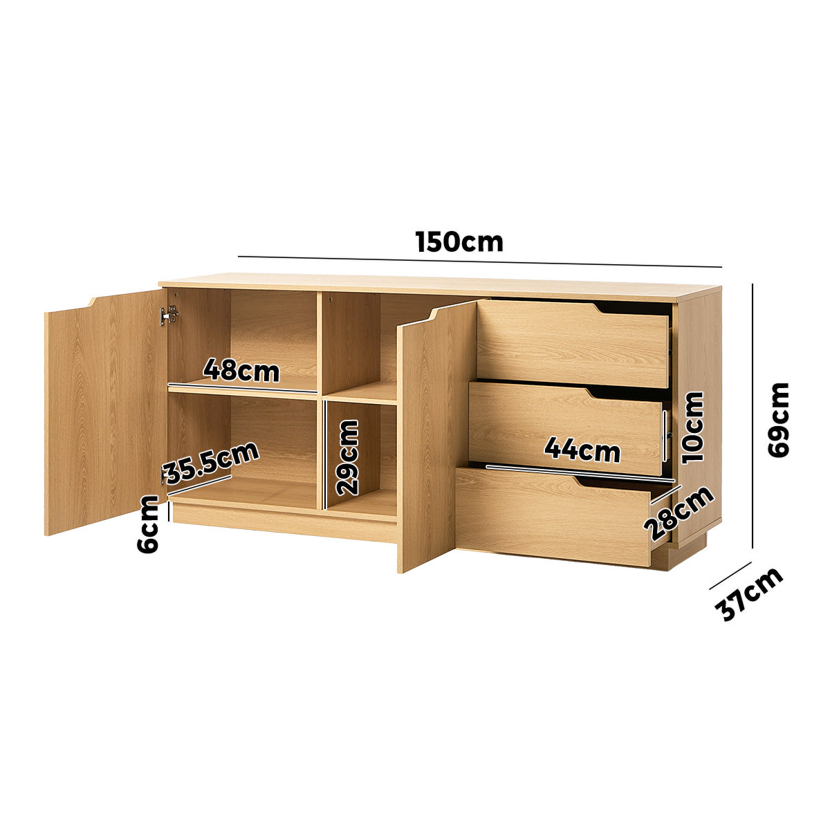 Oikiture Buffet Sideboard Storage Cabinet 3 Drawers Cupboard Hallway Table - Sunyee