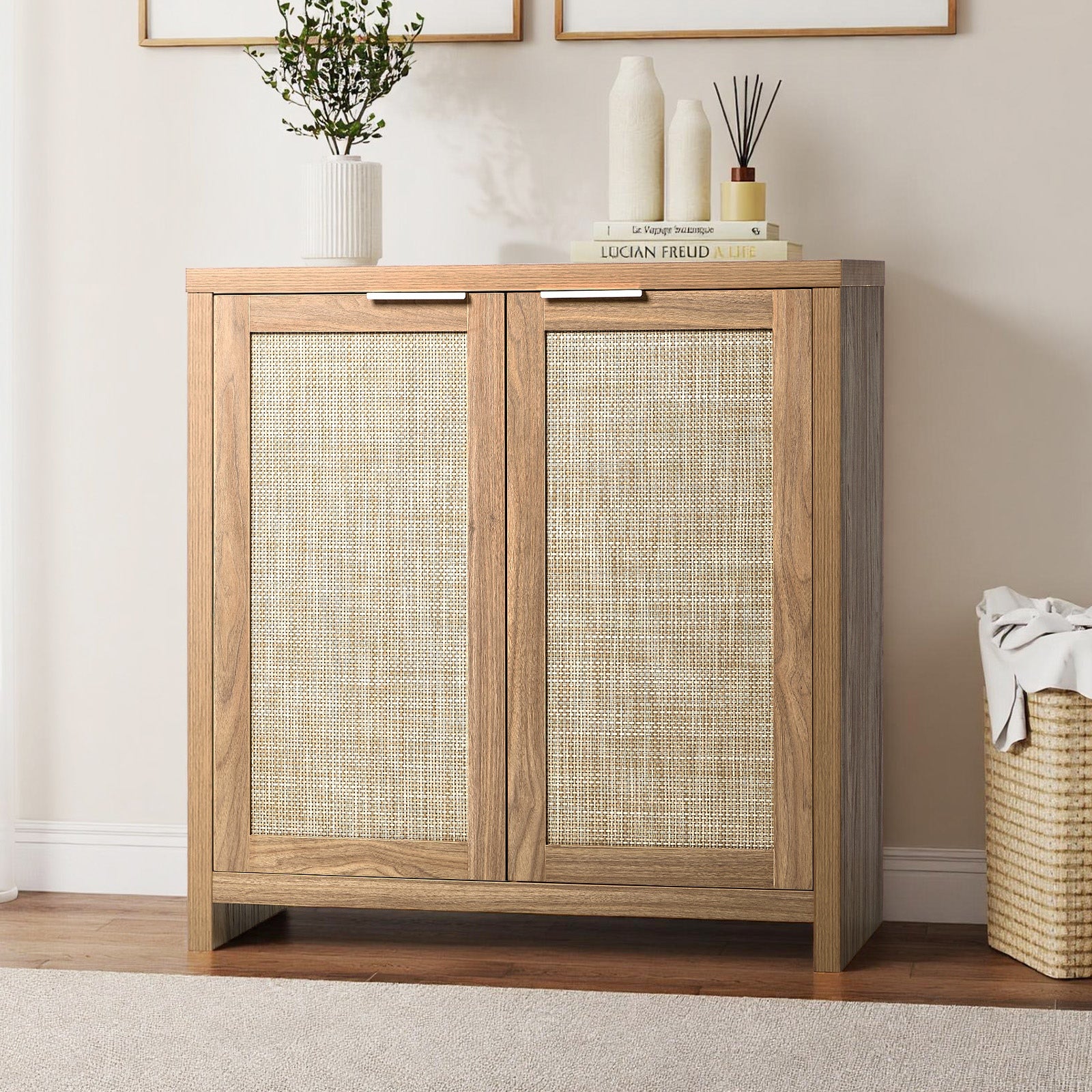 Oikiture Buffet Sideboard Rattan Storage Cabinet Cupboard Kitchen Hallway Table - Sunyee