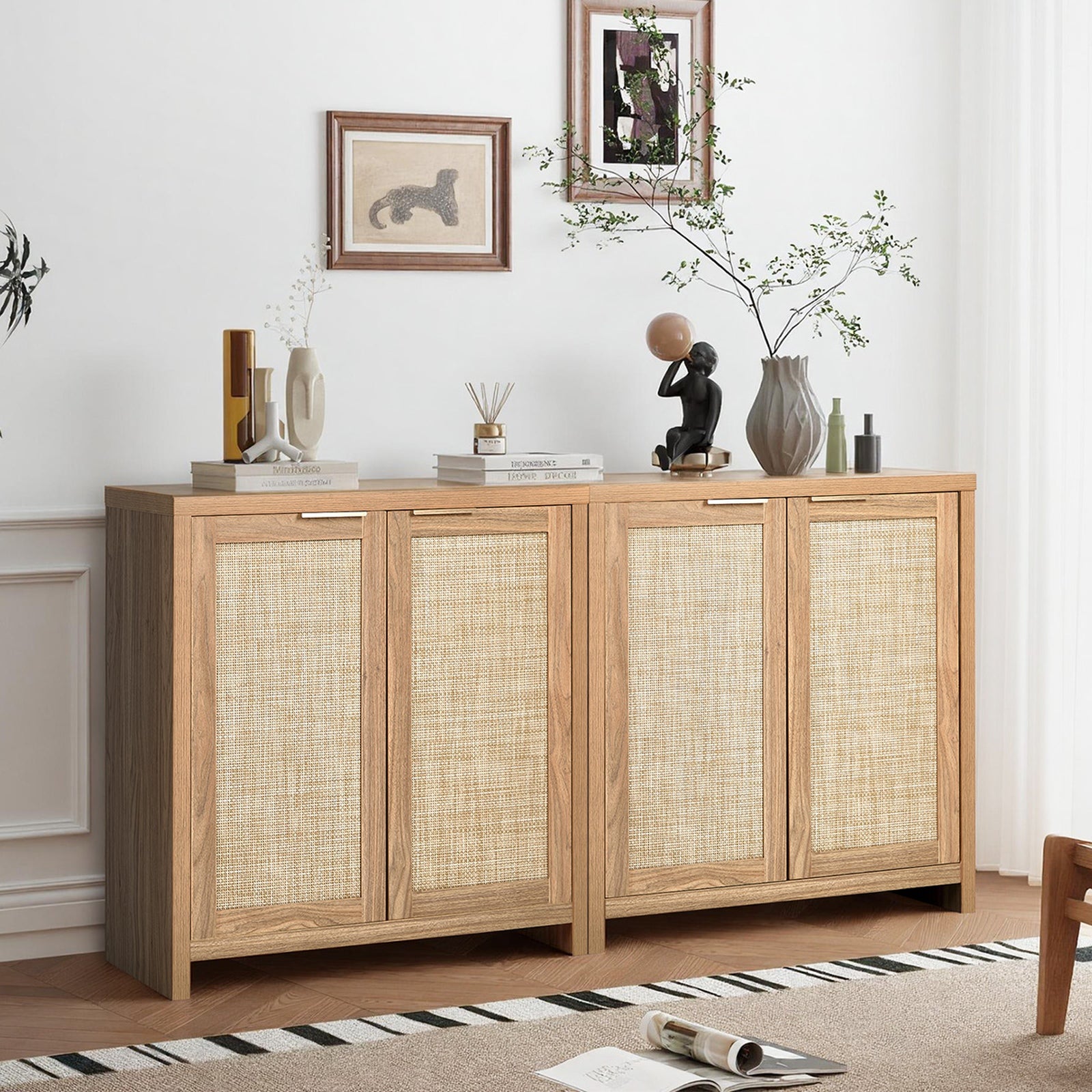 Oikiture Buffet Sideboard Rattan Storage Cabinet Cupboard Kitchen Hallway Table - Sunyee