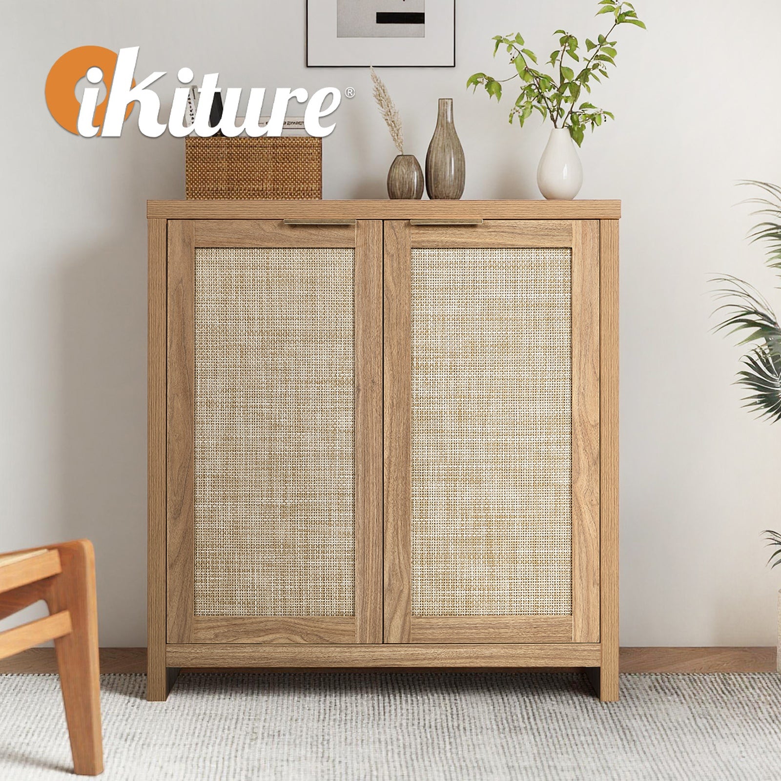 Oikiture Buffet Sideboard Rattan Storage Cabinet Cupboard Kitchen Hallway Table - Sunyee