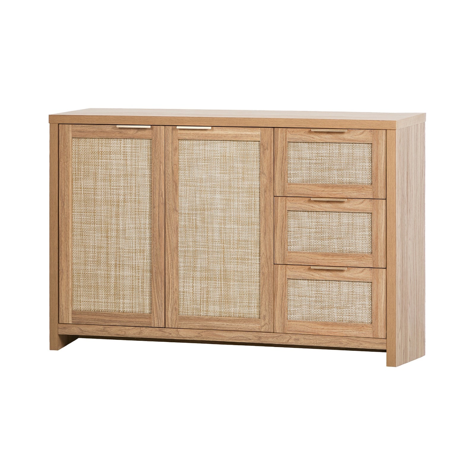 Oikiture Buffet Sideboard Storage Cabinet Rattan Cupboard 3 Drawer Hallway Table - Sunyee