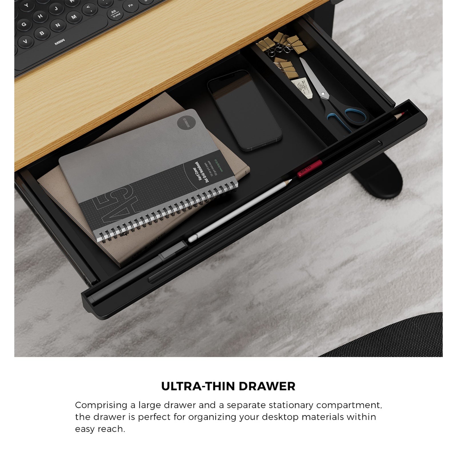 Oikiture 120CM Electric Standing Desk with Drawer Height Adjustable Black & Oak - Sunyee