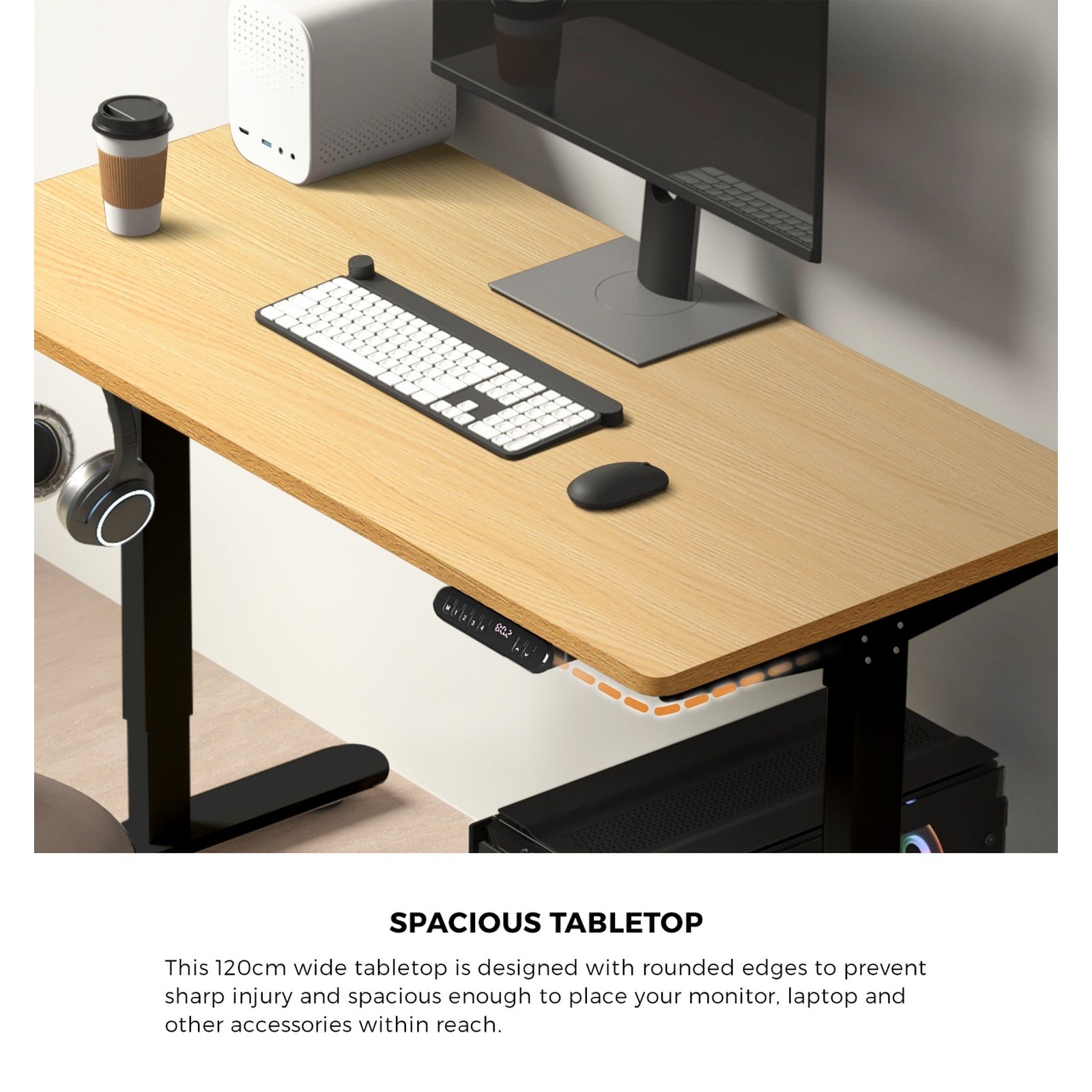Oikiture 120CM Electric Standing Desk with Drawer Height Adjustable Black & Oak - Sunyee