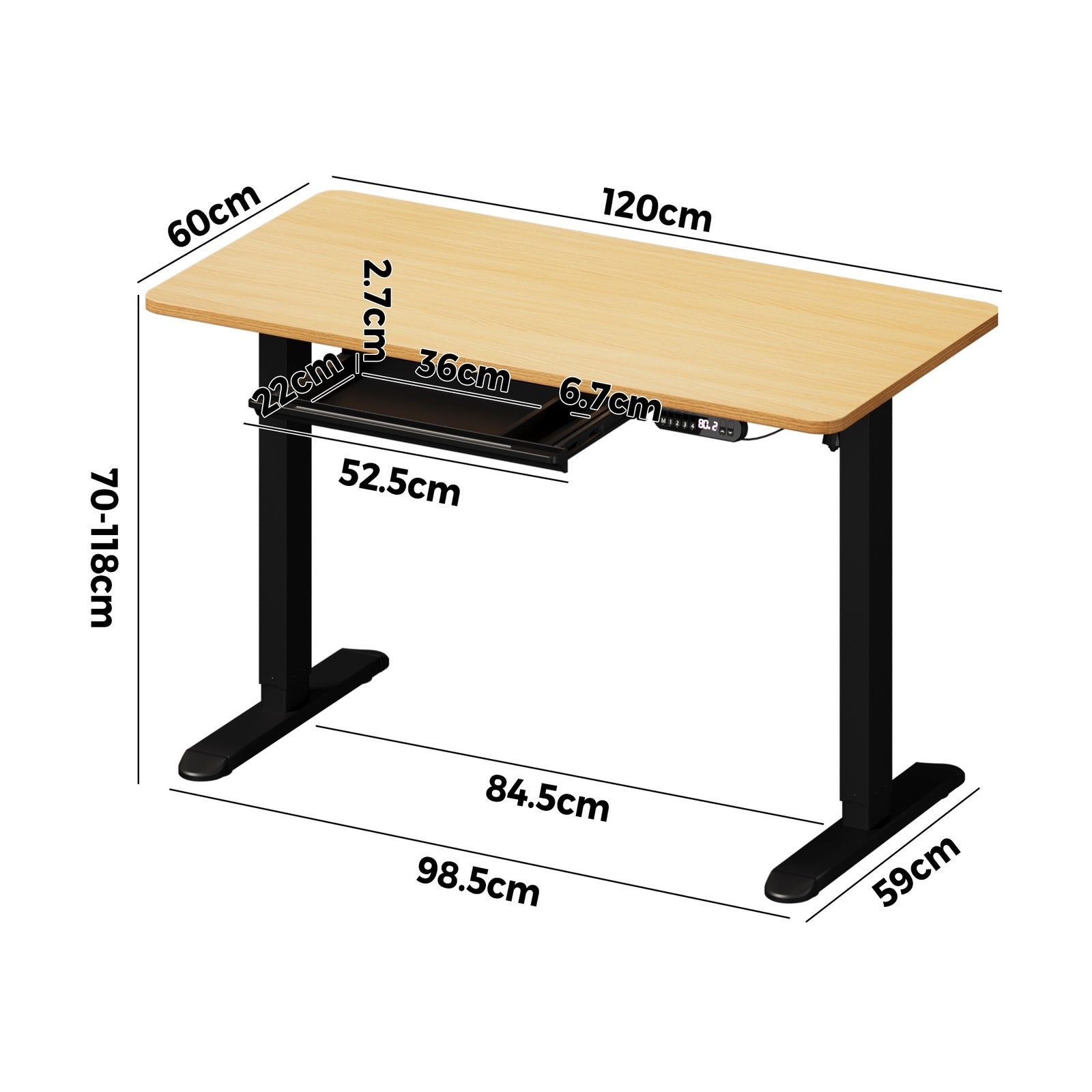 Oikiture 120CM Electric Standing Desk with Drawer Height Adjustable Black & Oak - Sunyee