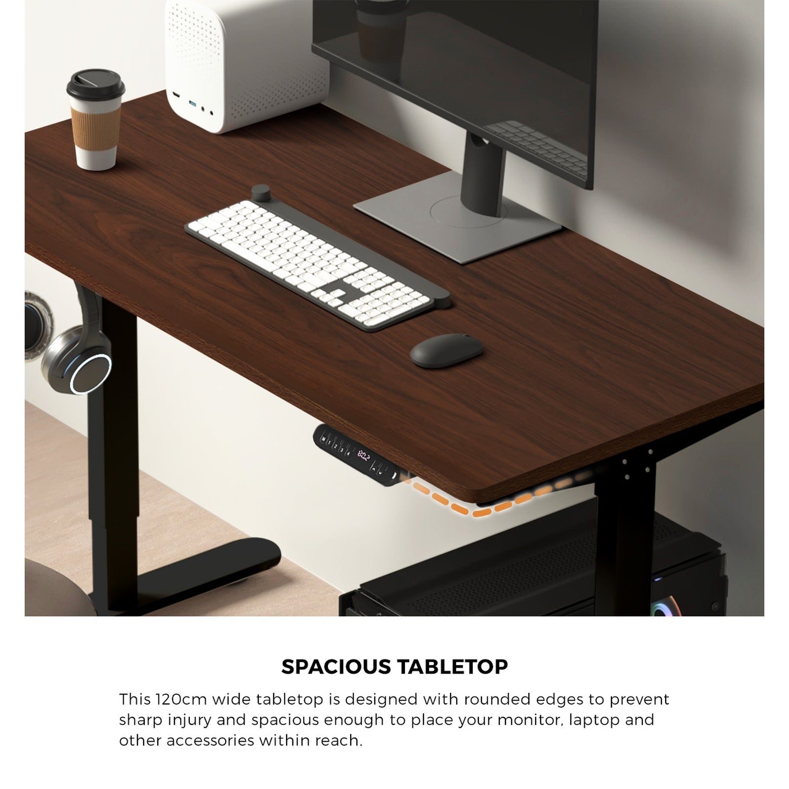 Oikiture 120cm Electric Standing Desk With Drawer Adjustable Height Black - Sunyee