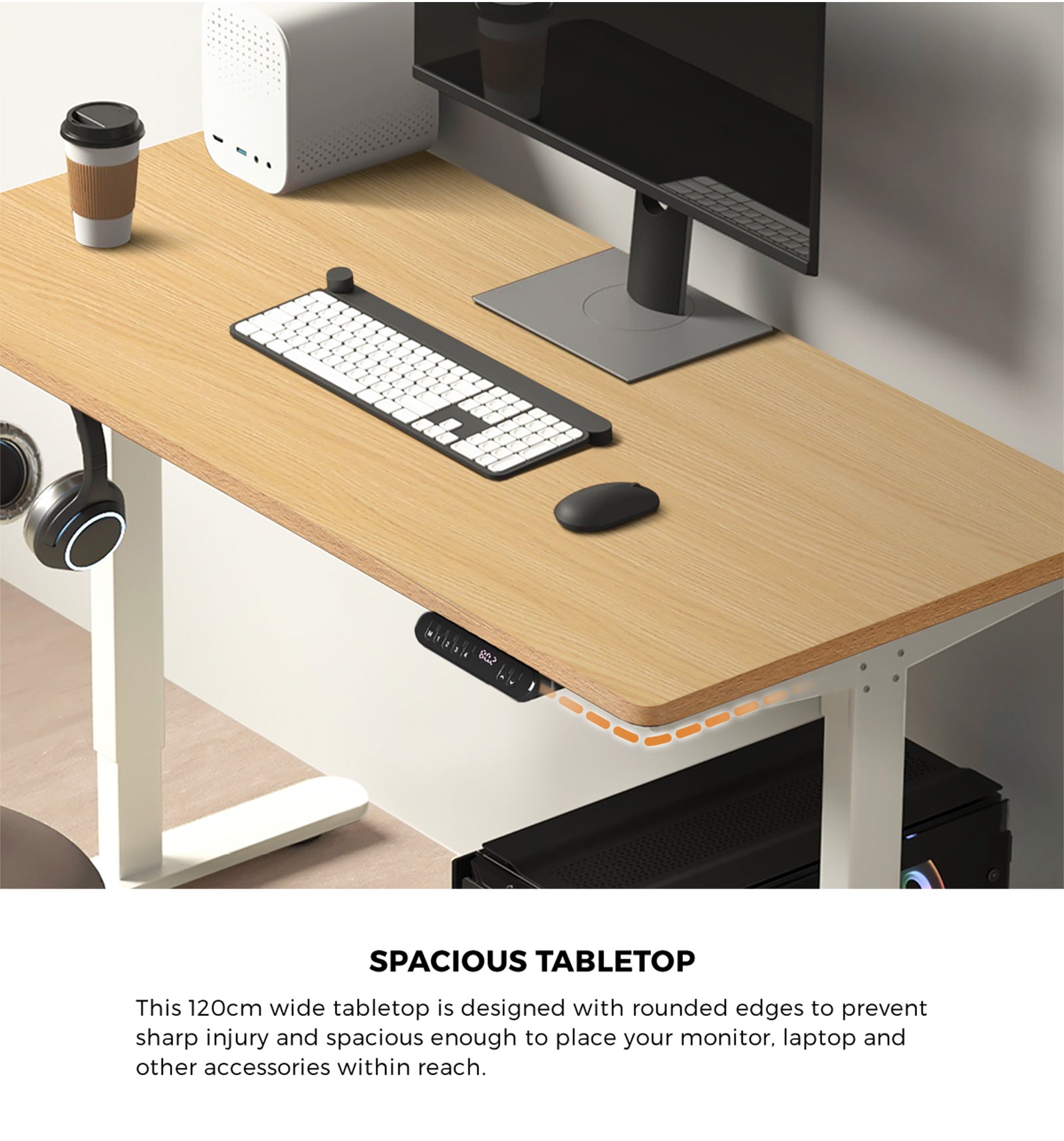 Oikiture 120CM Electric Standing Desk Single Motor Frame with Tabletop 3 Colour - Sunyee