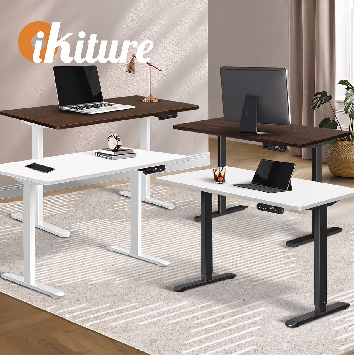 Oikiture 120CM Electric Standing Desk Single Motor Frame with Tabletop 3 Colour