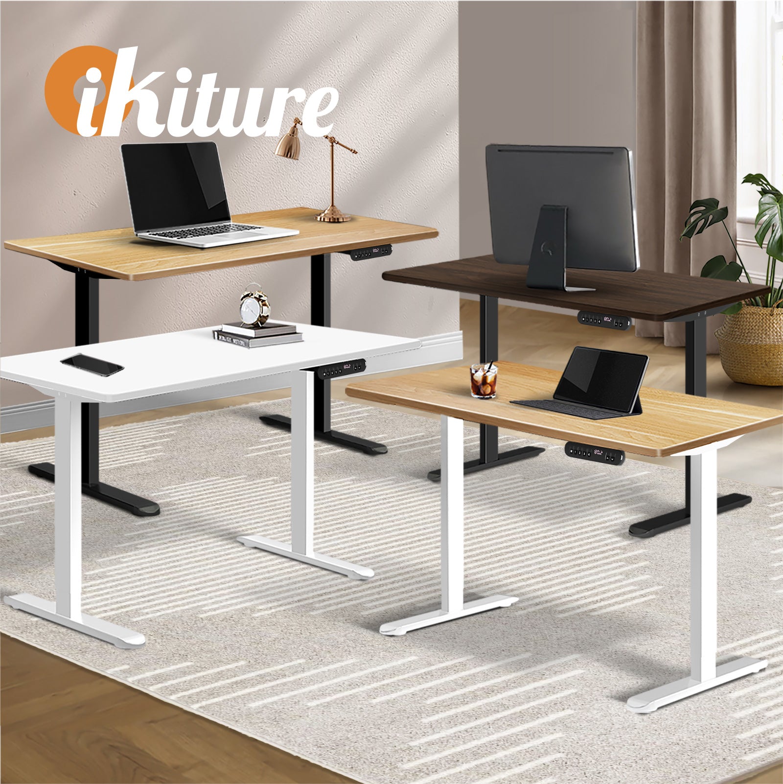 Oikiture 120CM Electric Standing Desk Single Motor Frame with Tabletop 3 Colour - Sunyee