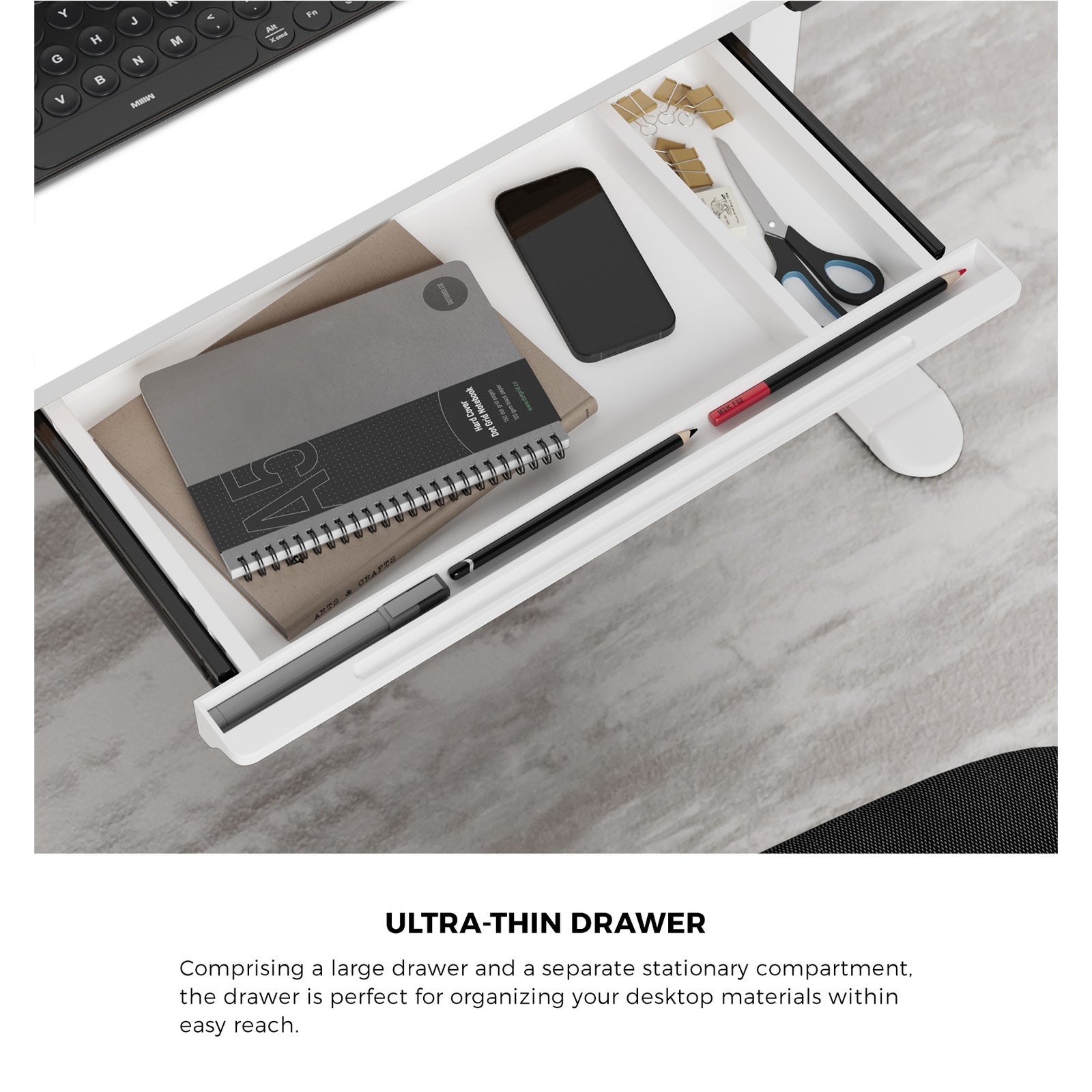 Oikiture 120cm Electric Standing Desk With Drawer Adjustable Height White - Sunyee